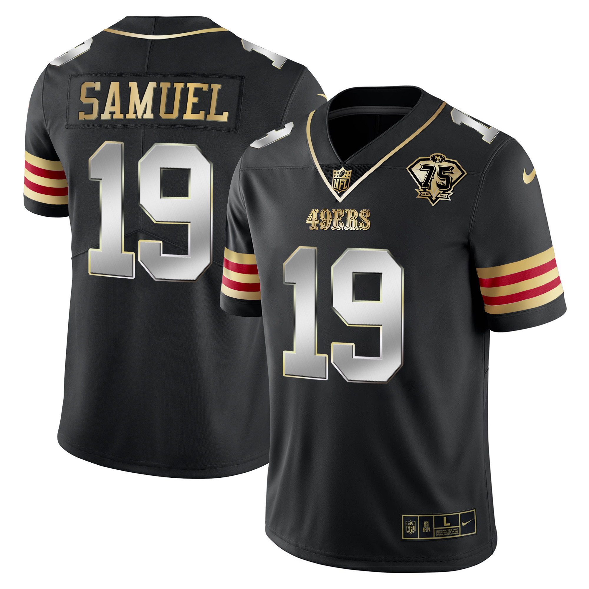 Men's Deebo Samuel San Francisco 49ers 75th Anniversary Patch Vapor Gold Black Limited Jersey V2 - All Stitched