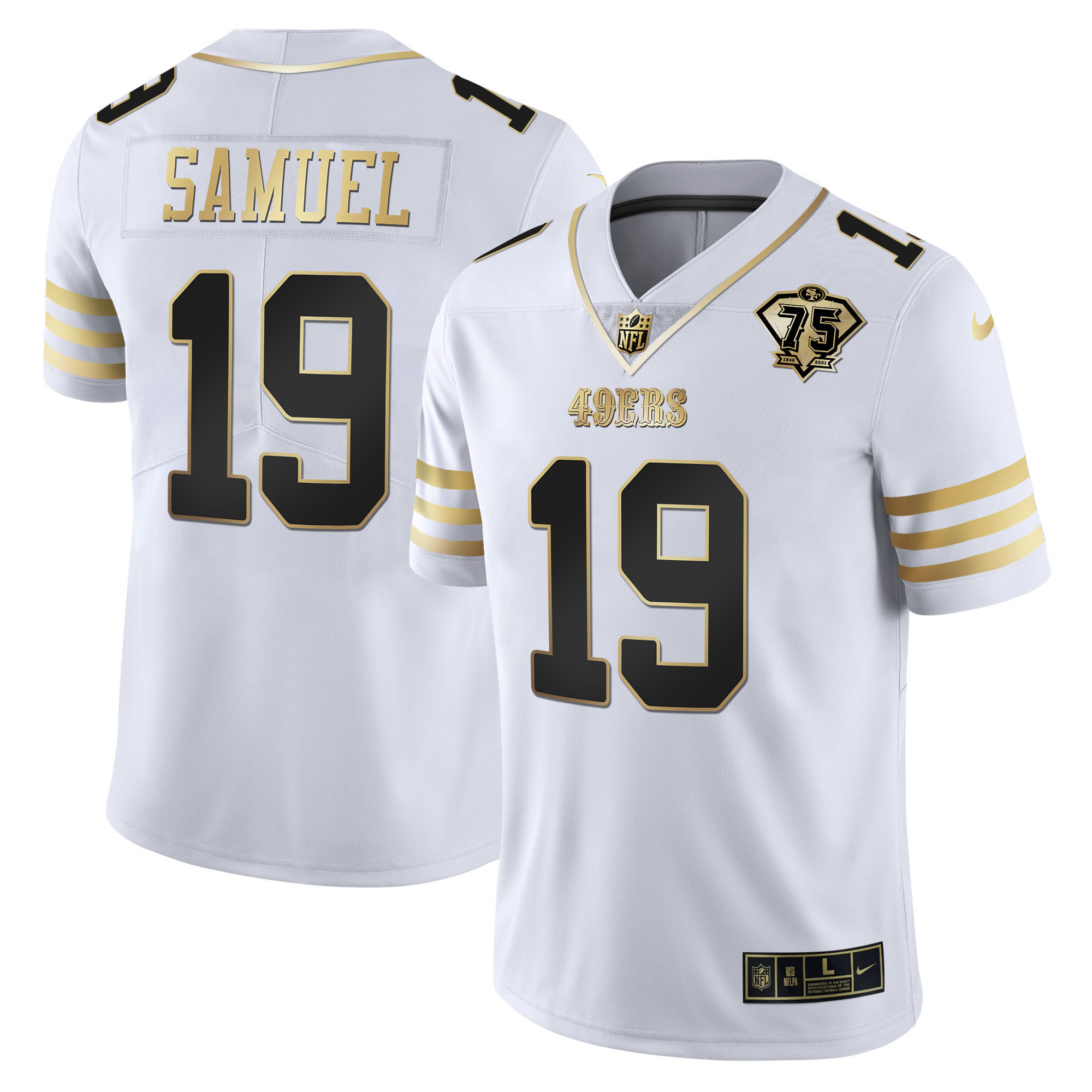 Men's Deebo Samuel San Francisco 49ers 75th Anniversary Patch Vapor Gold White Gold Jersey - All Stitched