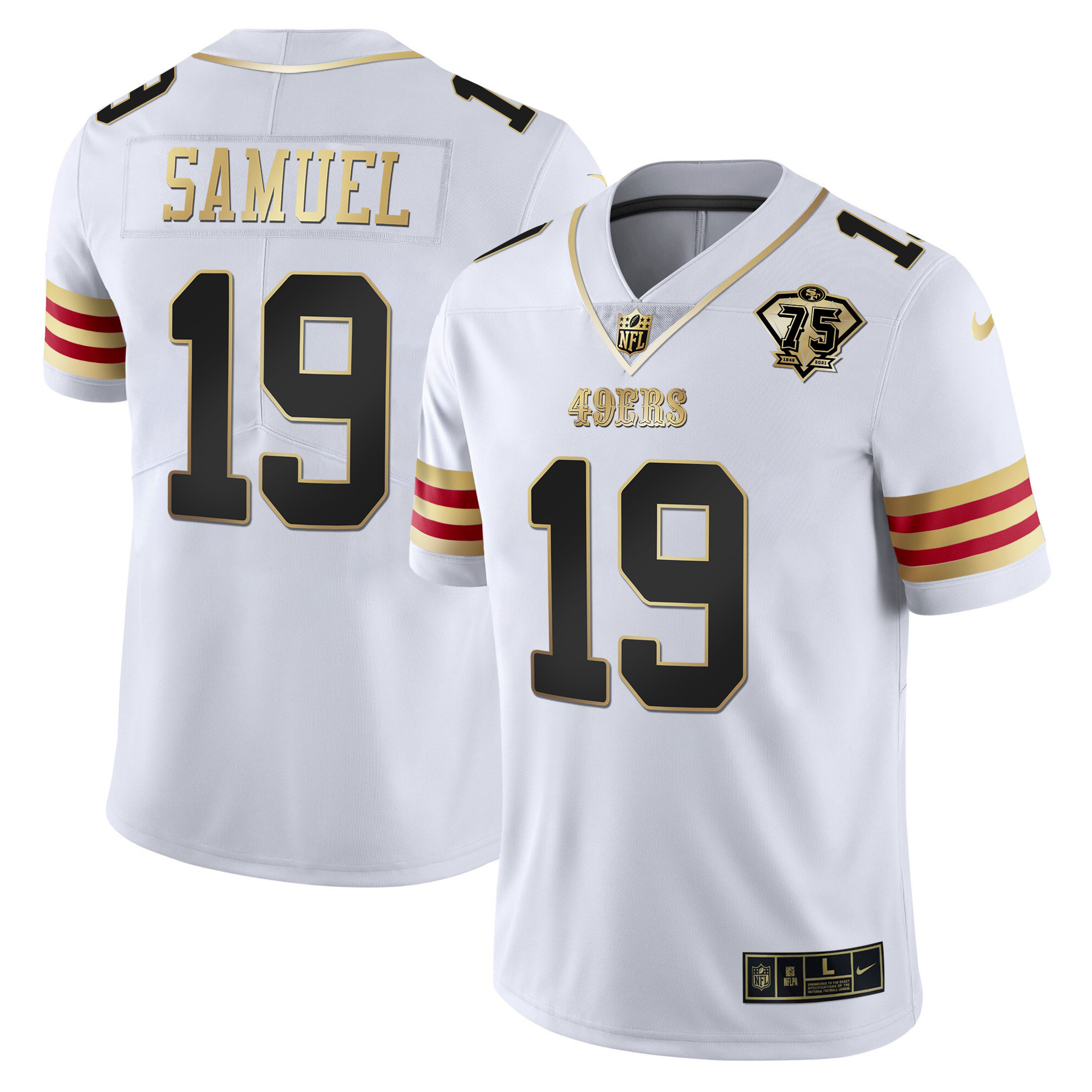 Men's Deebo Samuel San Francisco 49ers 75th Anniversary Patch Vapor Gold White Gold Jersey V2 - All Stitched