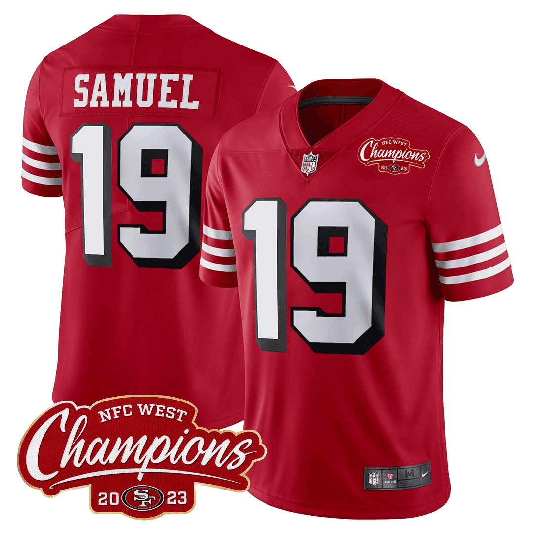 Men's Deebo Samuel San Francisco 49ers 94 Throwback NFC West Champions Patch Red Jersey - All Stitched