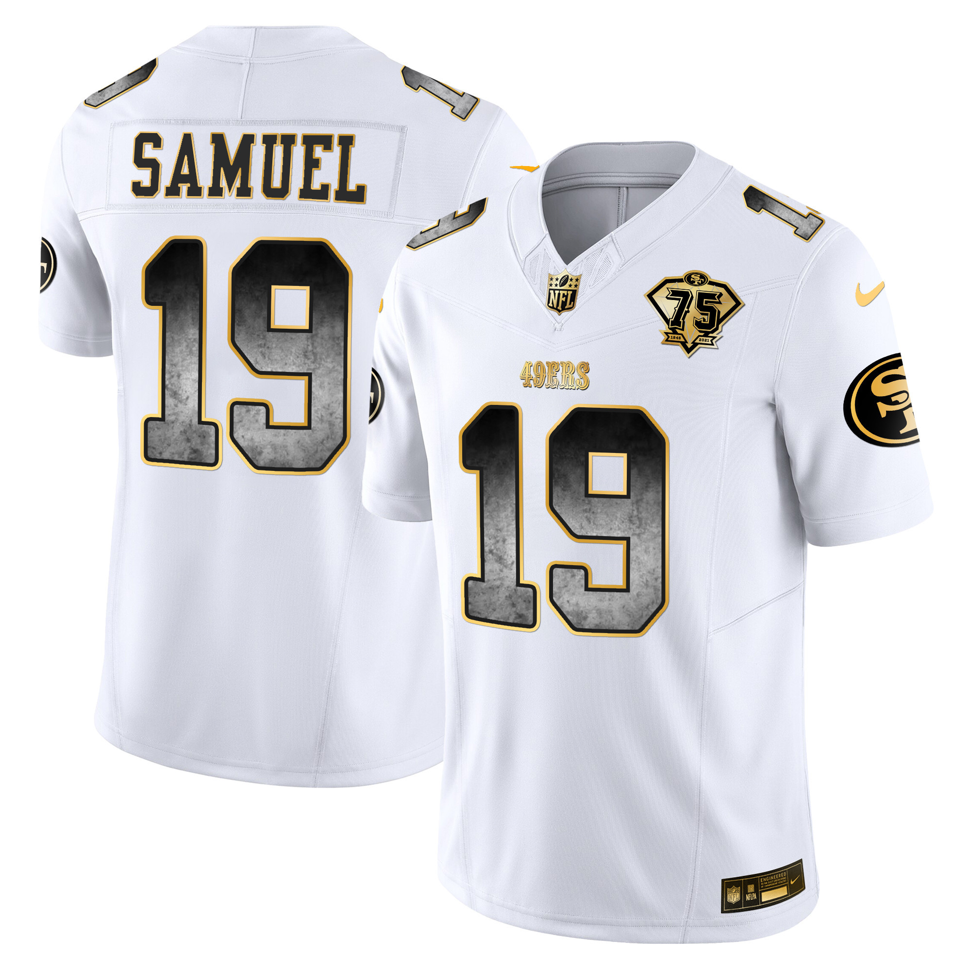 Men's Deebo Samuel San Francisco 49ers Arch Smoke Vapor White Gold Jersey - All Stitched