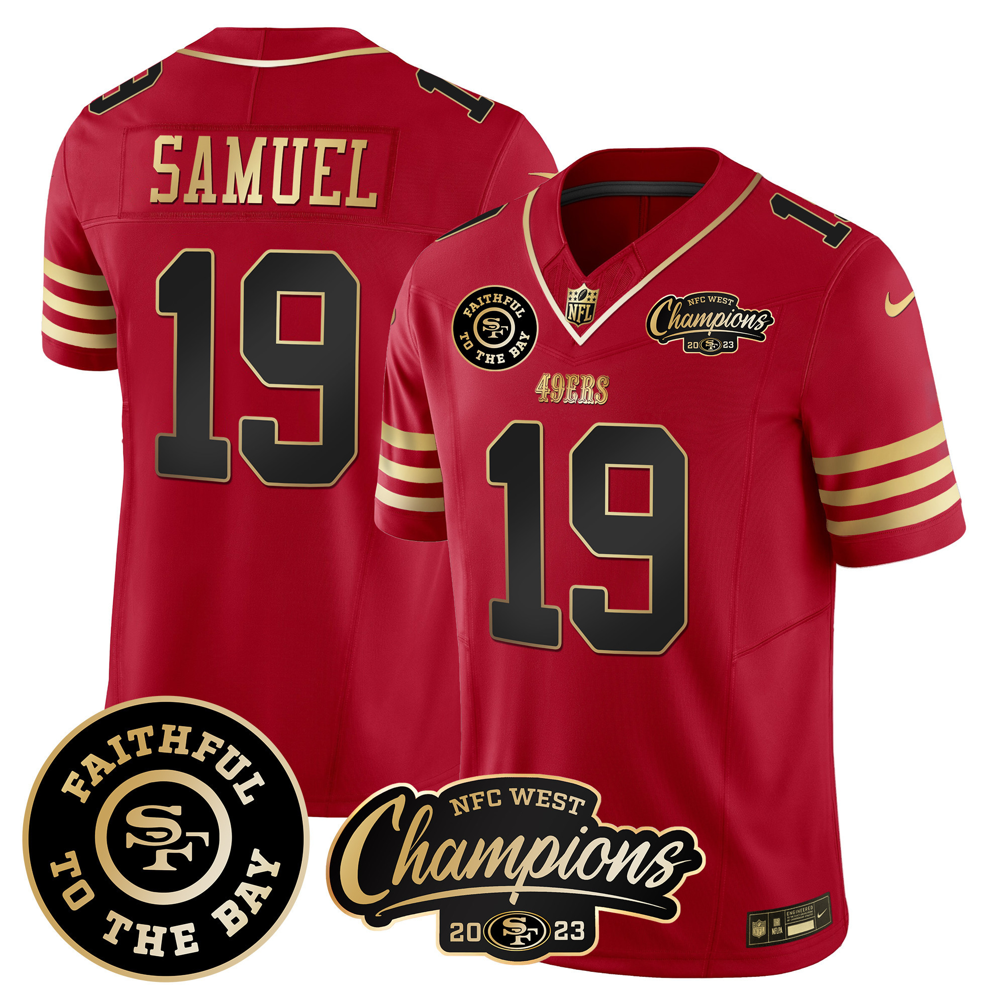 Men's Deebo Samuel San Francisco 49ers Faithful & 2023 NFC West Champions Patch Vapor Black Scarlet Jersey - All Stitched