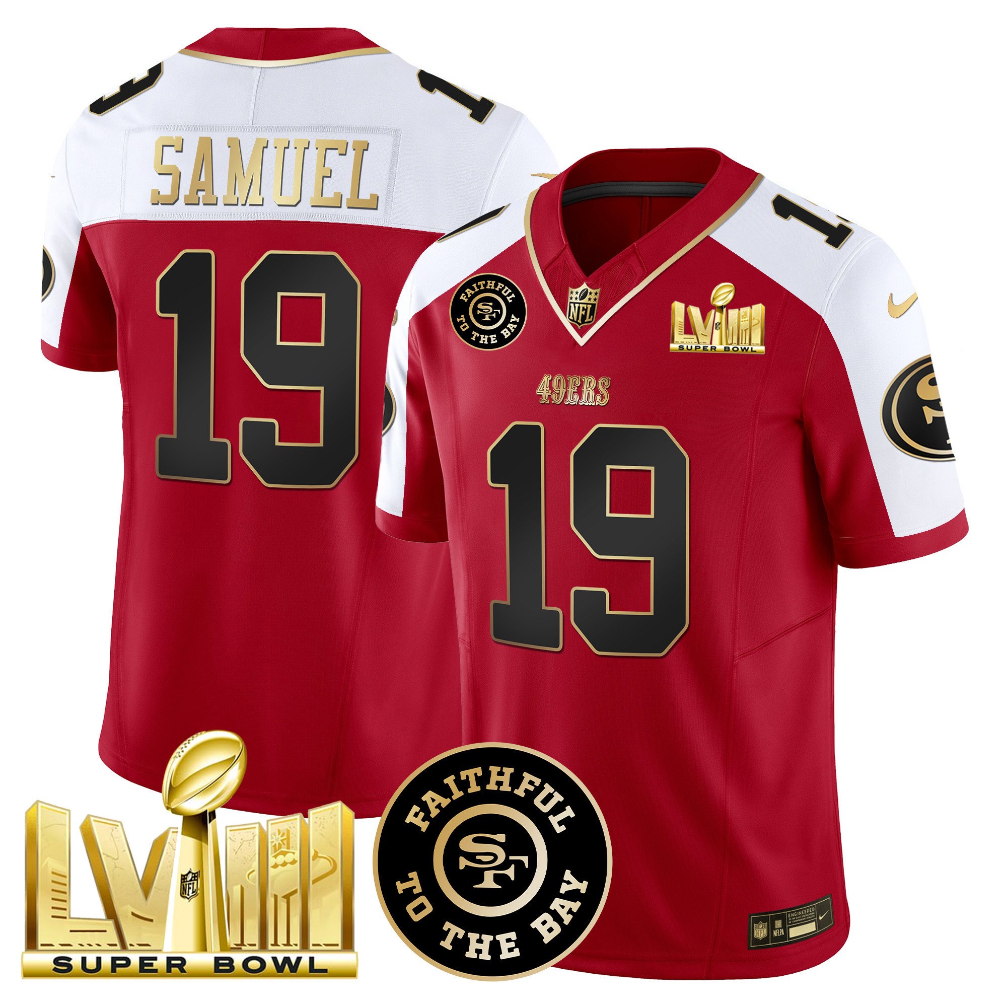 Men's Deebo Samuel San Francisco 49ers Faithful & Super Bowl LVIII Gold Patch Vapor Alternate Jersey - All Stitched