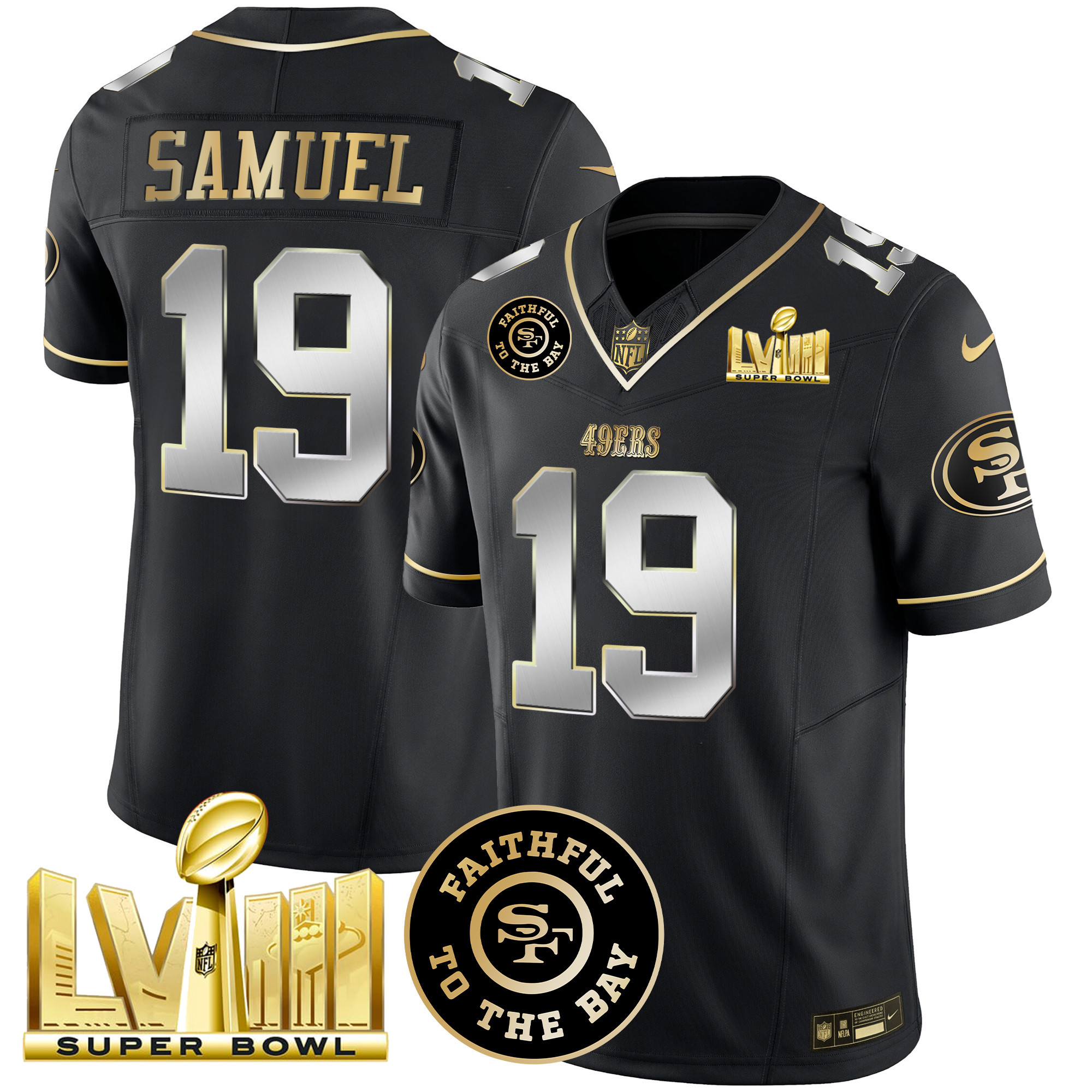Men's Deebo Samuel San Francisco 49ers Faithful & Super Bowl LVIII Gold Patch Vapor Black Limited Jersey - All Stitched