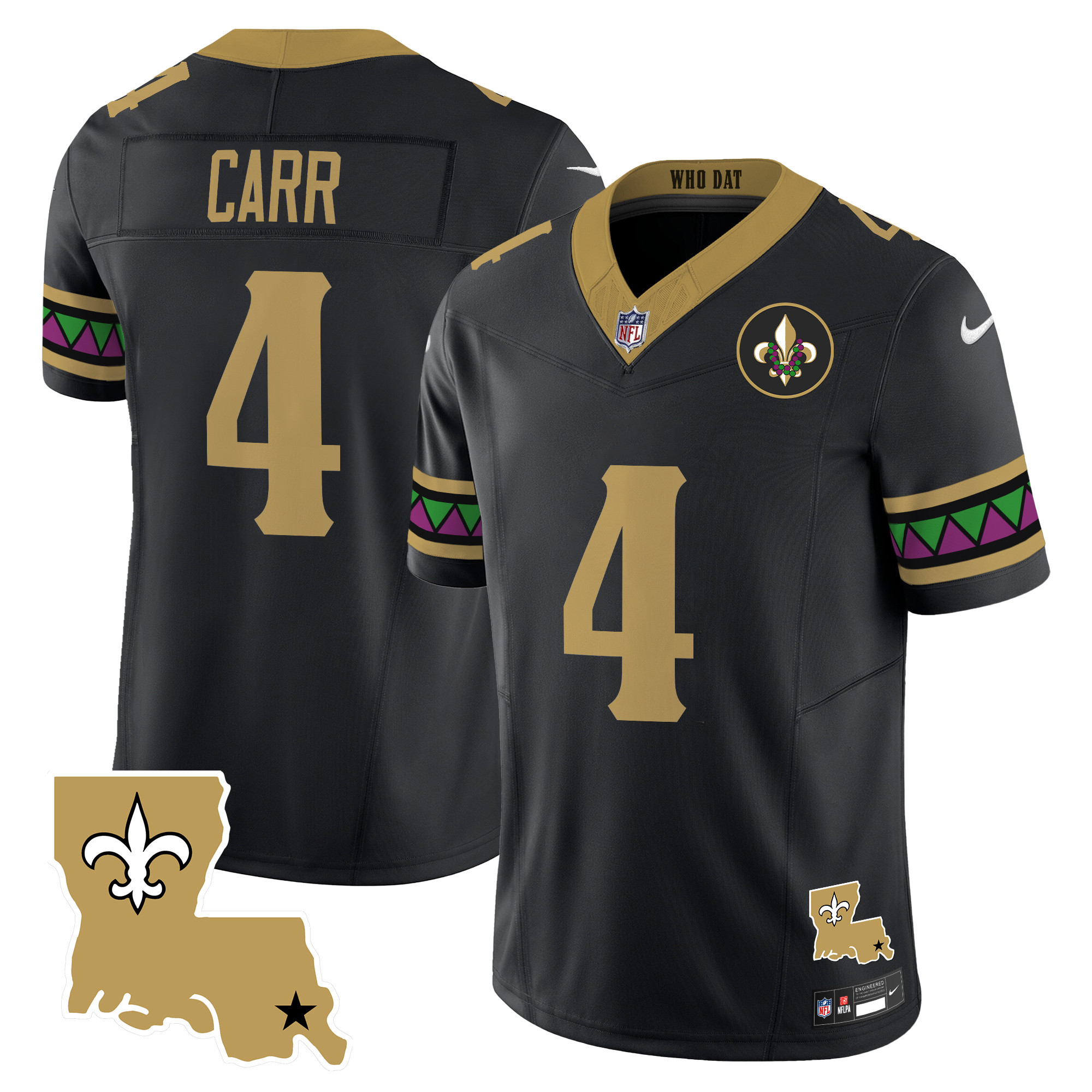 Men's Derek Carr New Orleans Saints Mardi Gras Vapor Limited Black Jersey - All Stitched