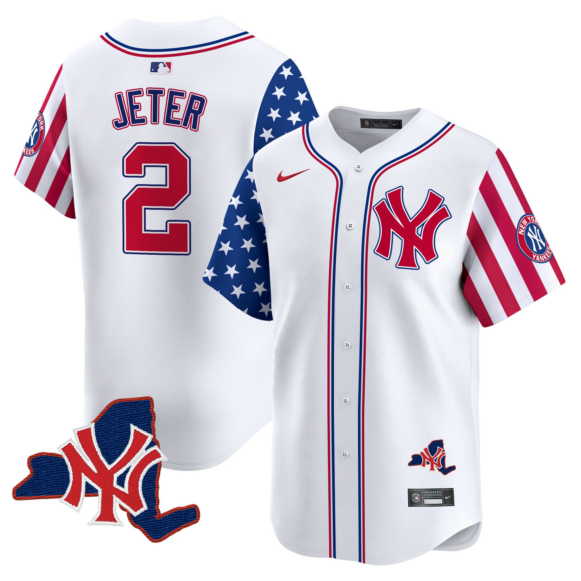 Men's Derek Jeter New York Yankees 2024 Independence Day Vapor Premier Limited White Jersey V2 - All Stitched