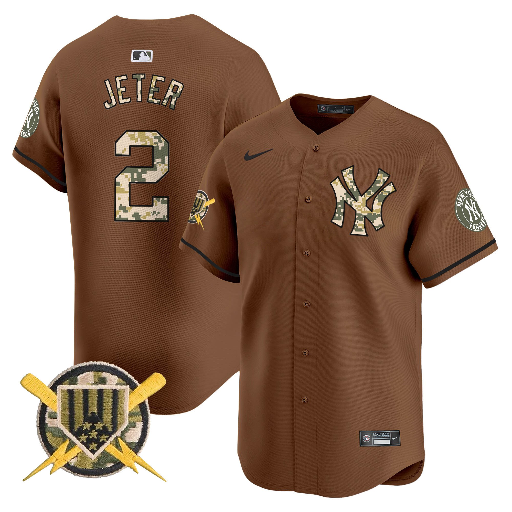 Men's Derek Jeter New York Yankees Armed Forces Day Vapor Premier Limited Brown Jersey - All Stitched