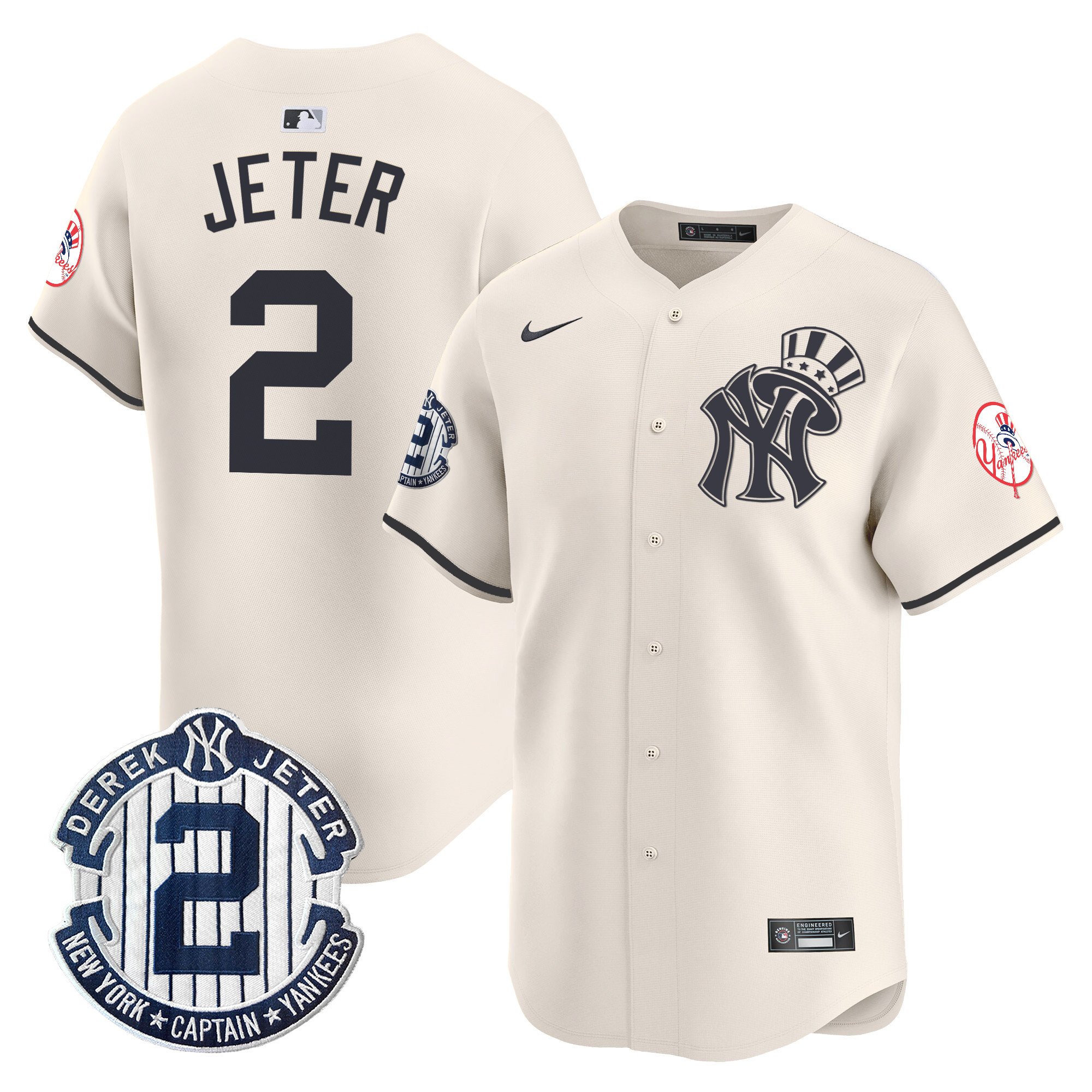 Men's Derek Jeter New York Yankees Derek Jeter Patch Vapor Premier Limited Cream Jersey V2 - All Stitched