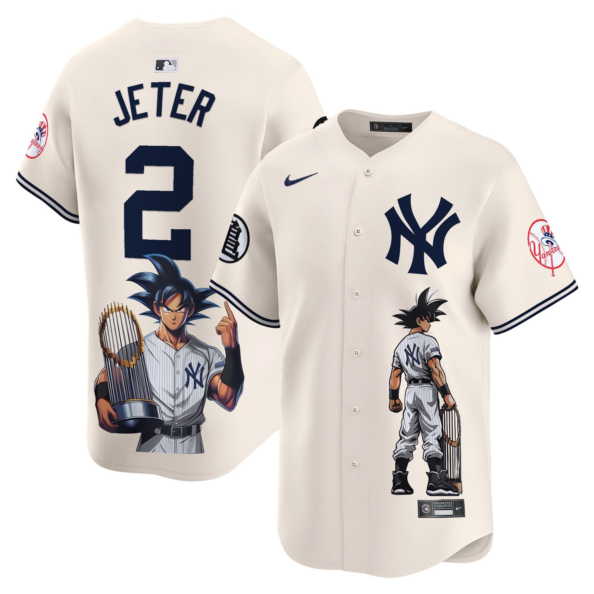 Men's Derek Jeter New York Yankees Dragon Ball Son Goku Vapor Premier Limited Cream Jersey - Printed