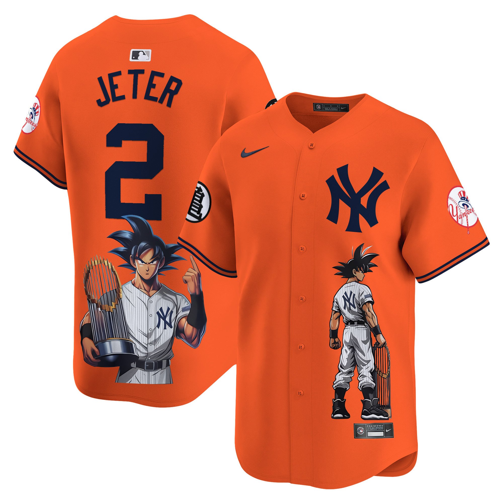 Men's Derek Jeter New York Yankees Dragon Ball Son Goku Vapor Premier Limited Orange Jersey - Printed