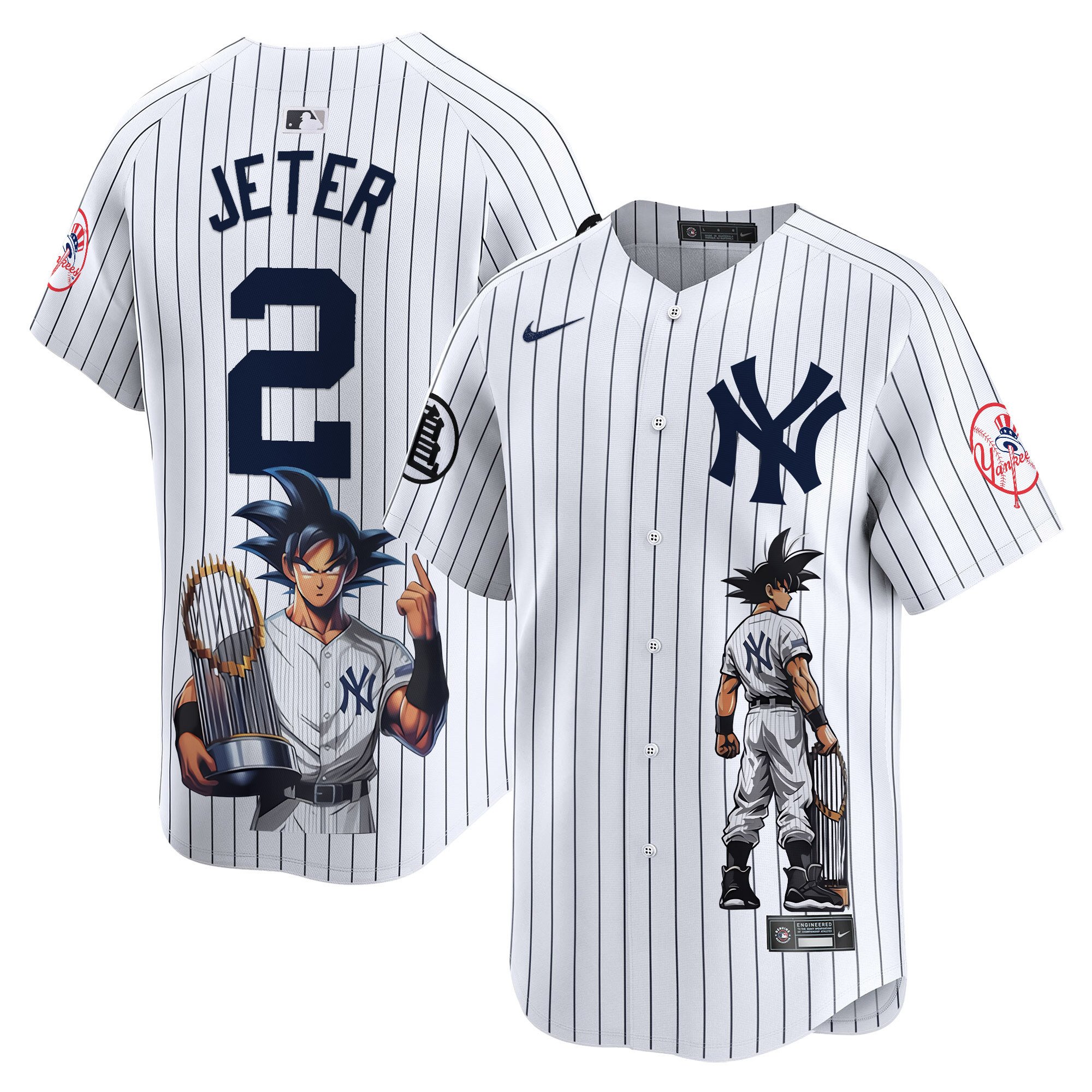 Men's Derek Jeter New York Yankees Dragon Ball Son Goku Vapor Premier Limited Pinstripe Jersey - Printed