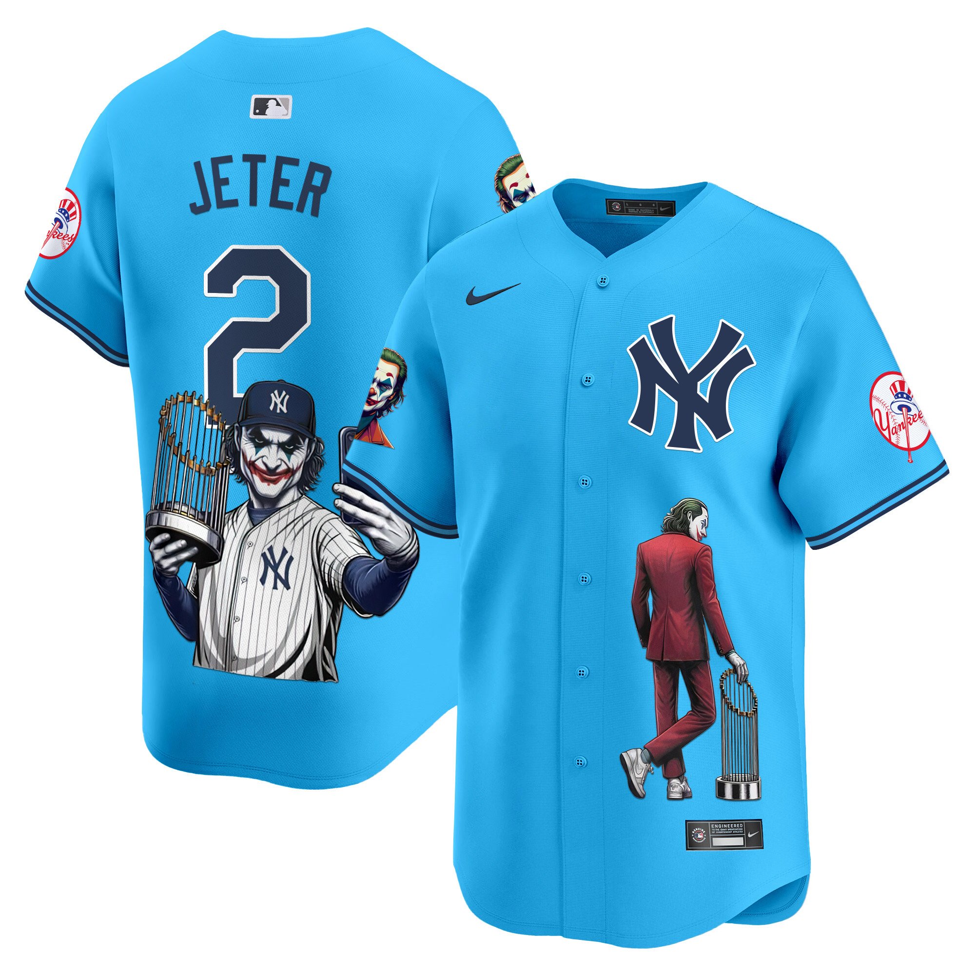 Men's Derek Jeter New York Yankees Joker Vapor Premier Limited Light Blue Jersey - Printed