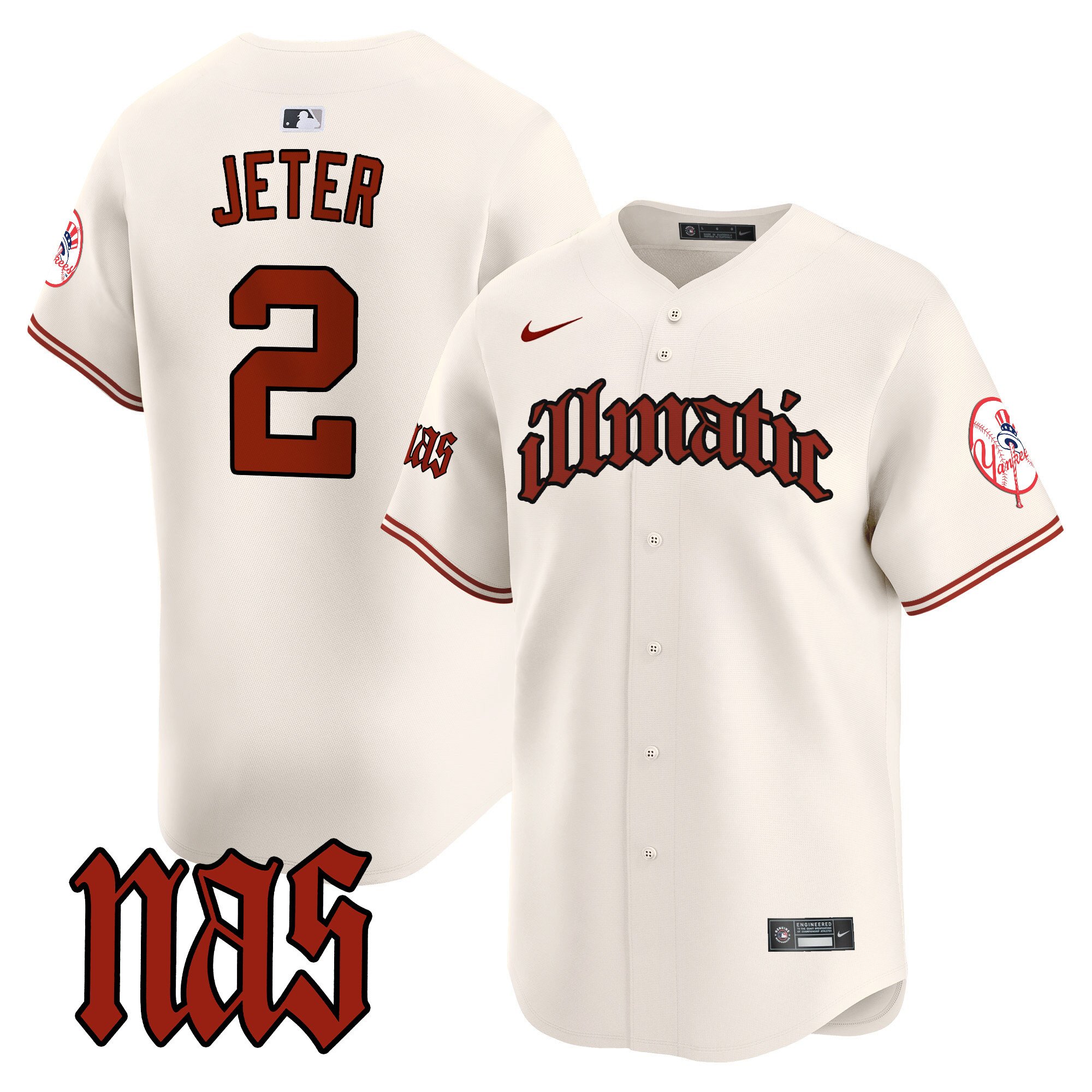 Men's Derek Jeter New York Yankees Nas Illmatic Vapor Premier Limited Cream Jersey - All Stitched