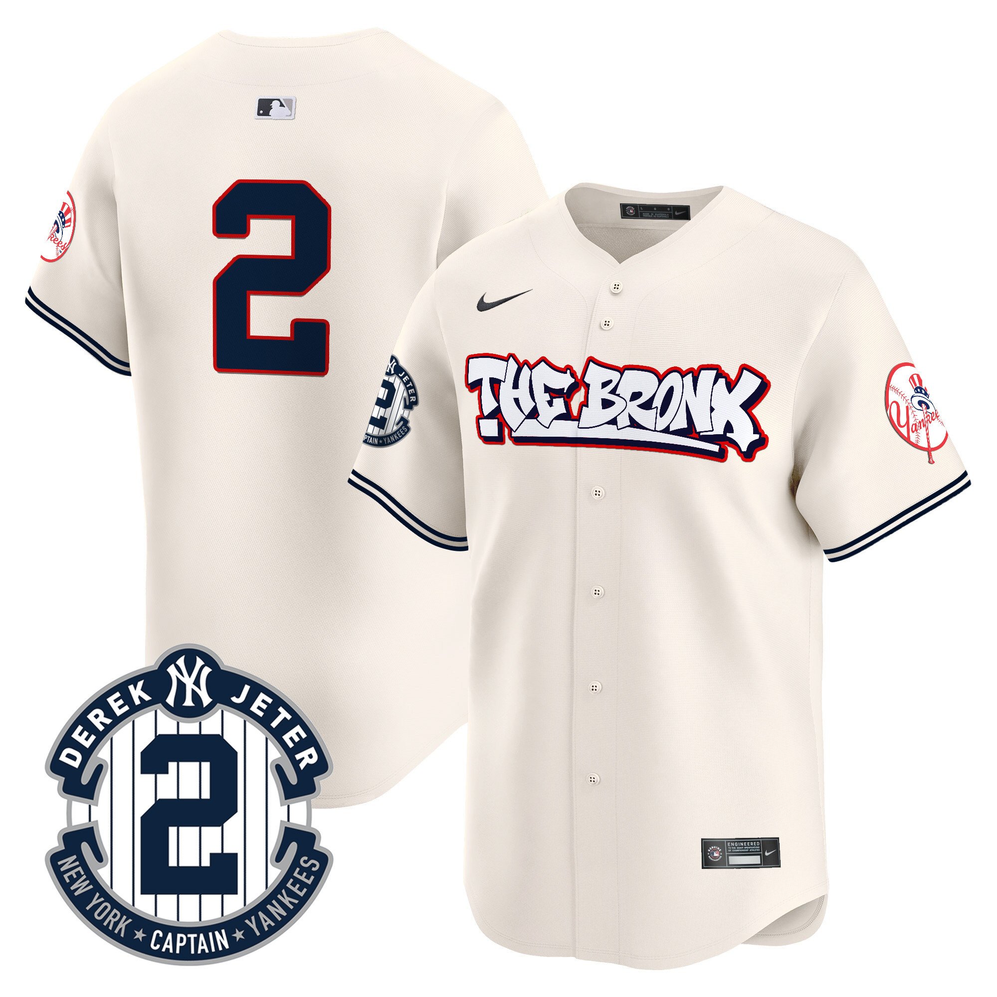 Men's Derek Jeter New York Yankees The Bronx Graffiti Vapor Premier Limited Cream Jersey V8 - All Stitched