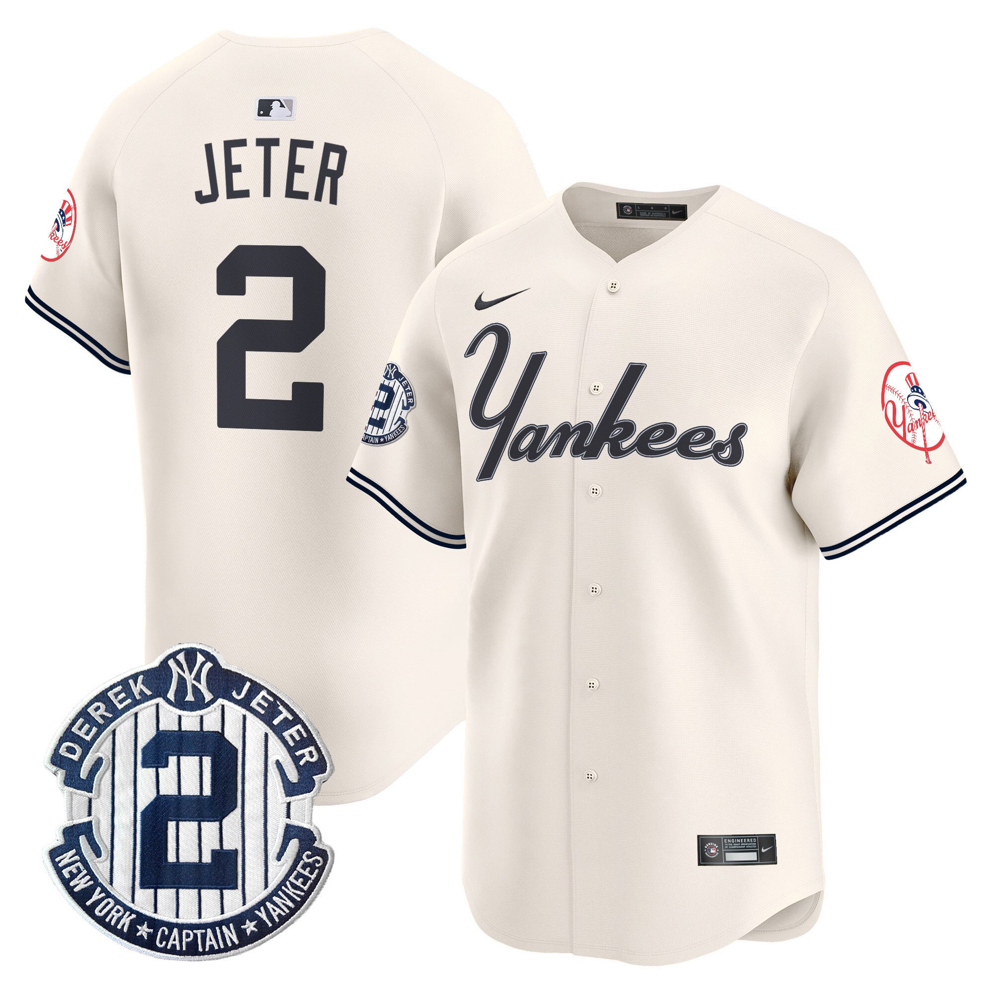 Men's Derek Jeter New York Yankees Throwback Vapor Premier Limited Cream Jersey - All Stitched