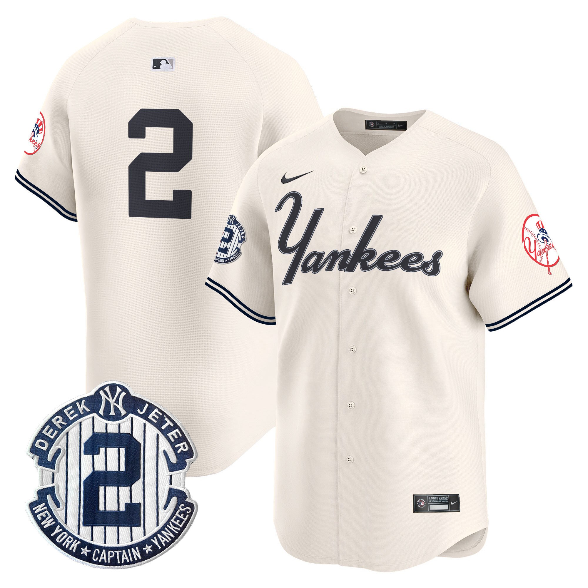 Men's Derek Jeter New York Yankees Throwback Vapor Premier Limited Cream Jersey V2 - All Stitched