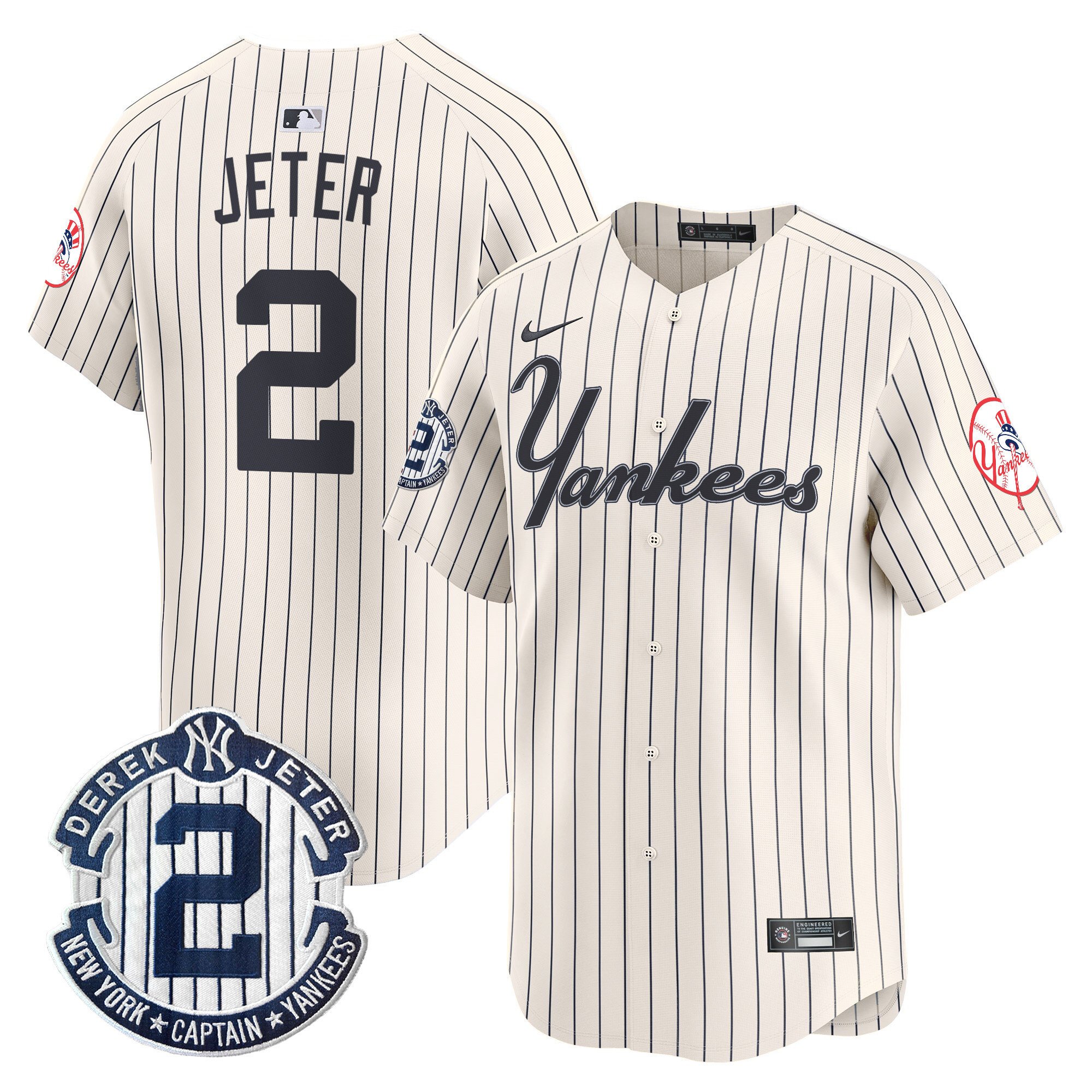 Men's Derek Jeter New York Yankees Throwback Vapor Premier Limited Pinstripe Cream Jersey - All Stitched