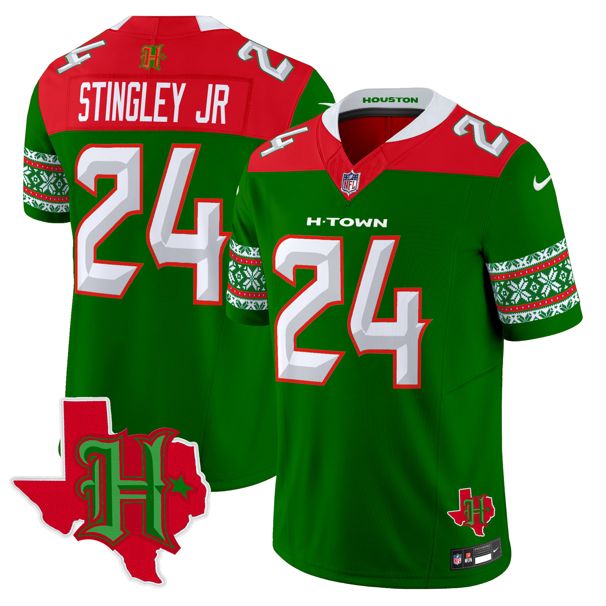 Men's Derek Stingley Jr. Houston Texans 2024 Christmas Vapor Limited Green Jersey - All Stitched