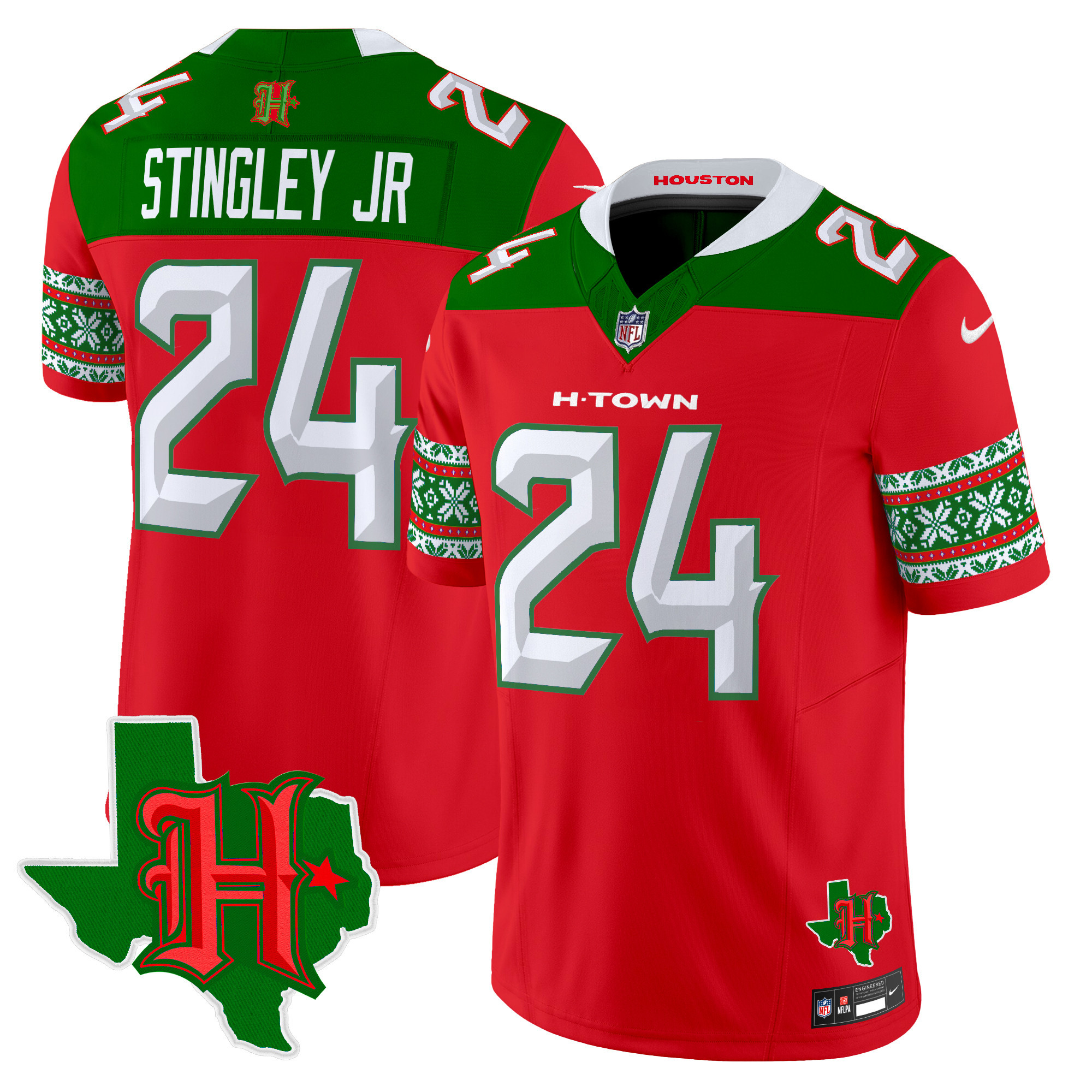 Men's Derek Stingley Jr. Houston Texans 2024 Christmas Vapor Limited Red Jersey - All Stitched