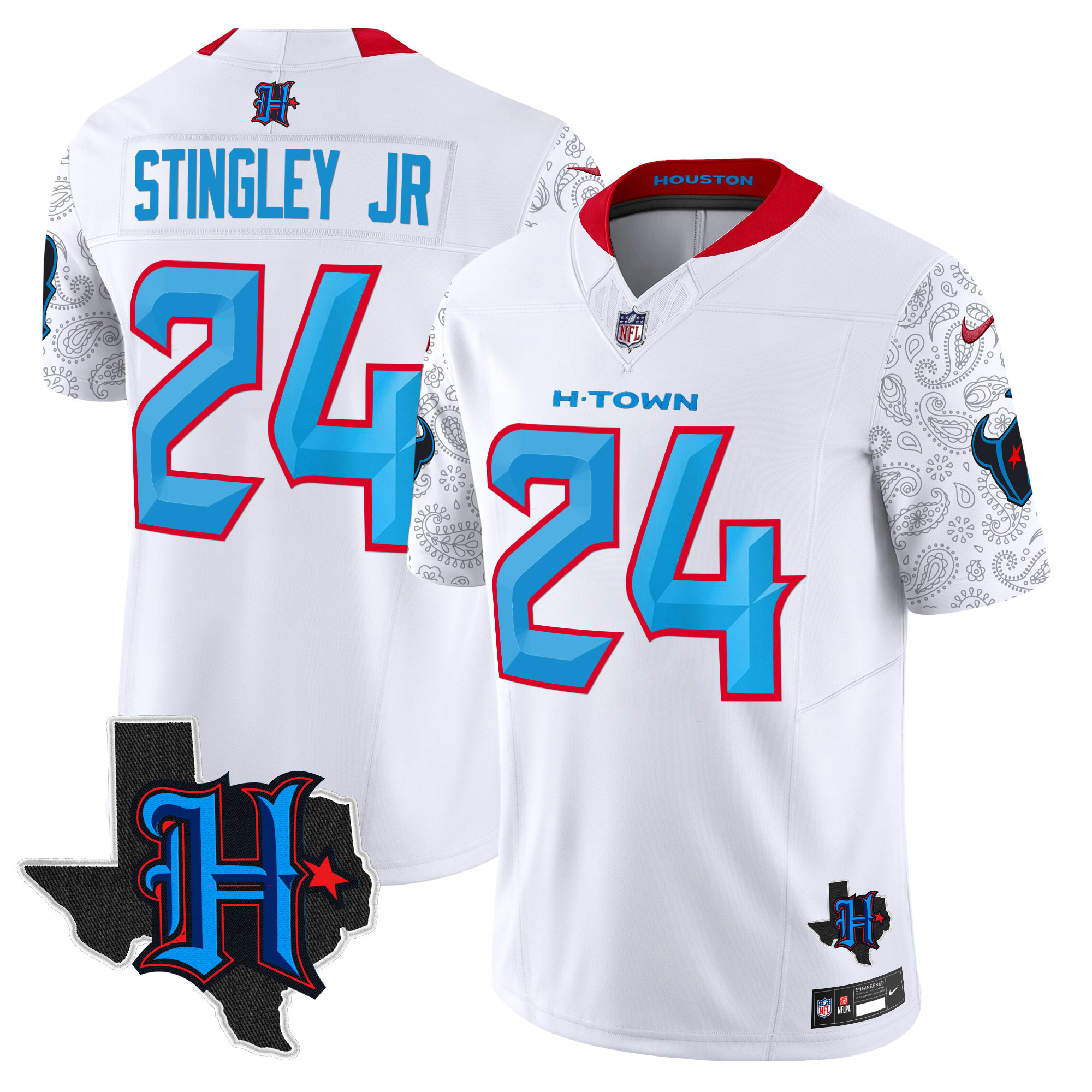 Men's Derek Stingley Jr. Houston Texans 2024 Texas Patch Vapor Limited White Jersey V4 - All Stitched