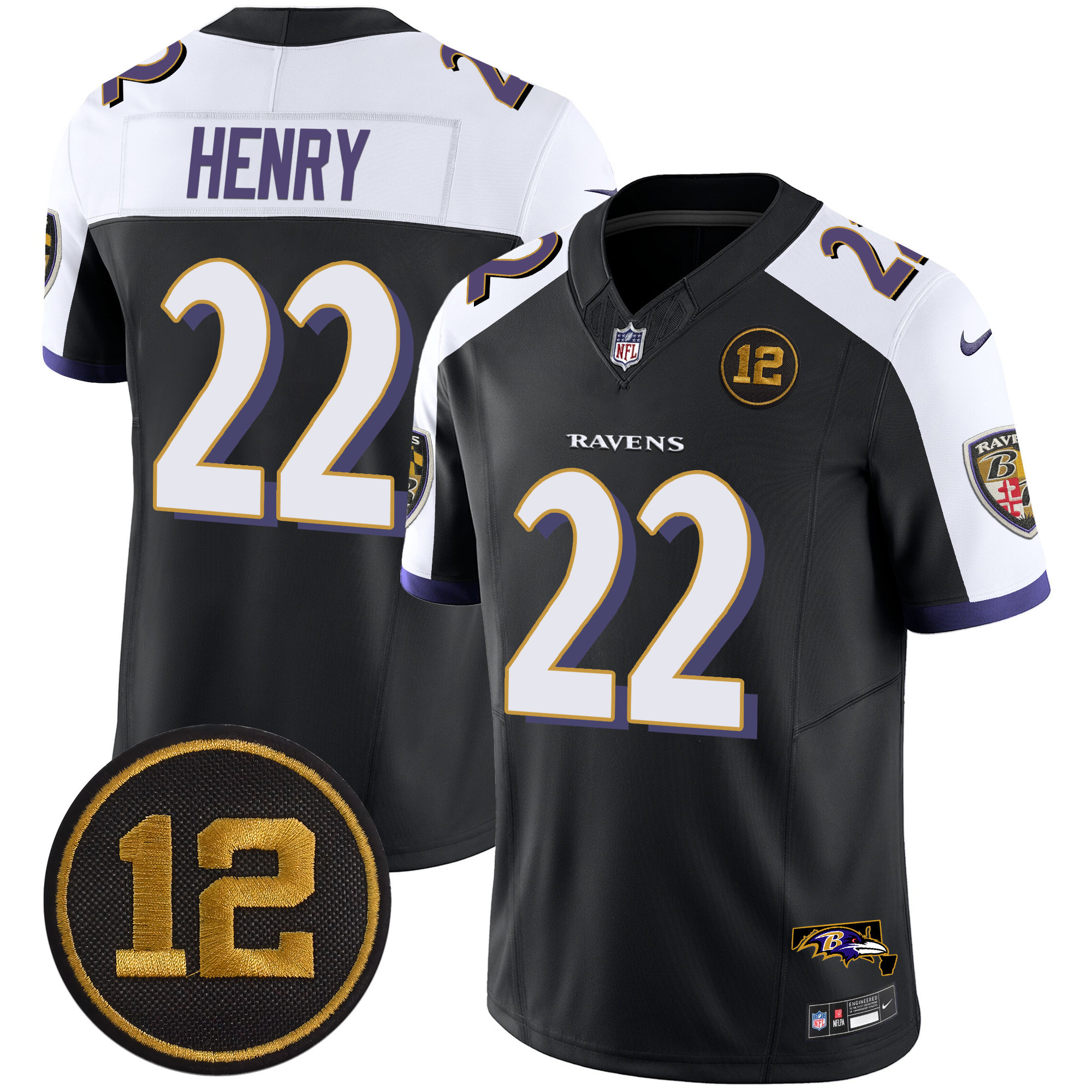 Men's Derrick Henry Baltimore Ravens Jacoby Jones Patch Vapor Limited Black Alternate Jersey - All Stitched