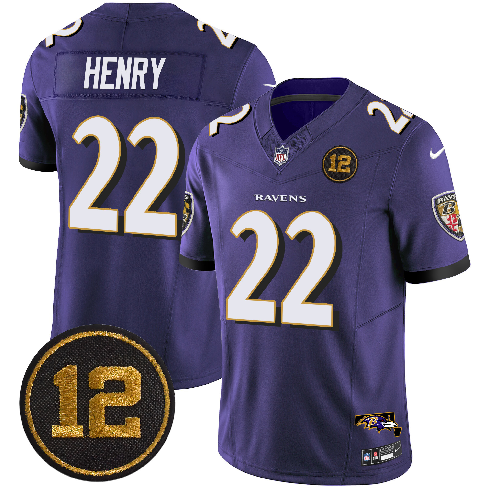 Men's Derrick Henry Baltimore Ravens Jacoby Jones Patch Vapor Limited Purple Jersey - All Stitched