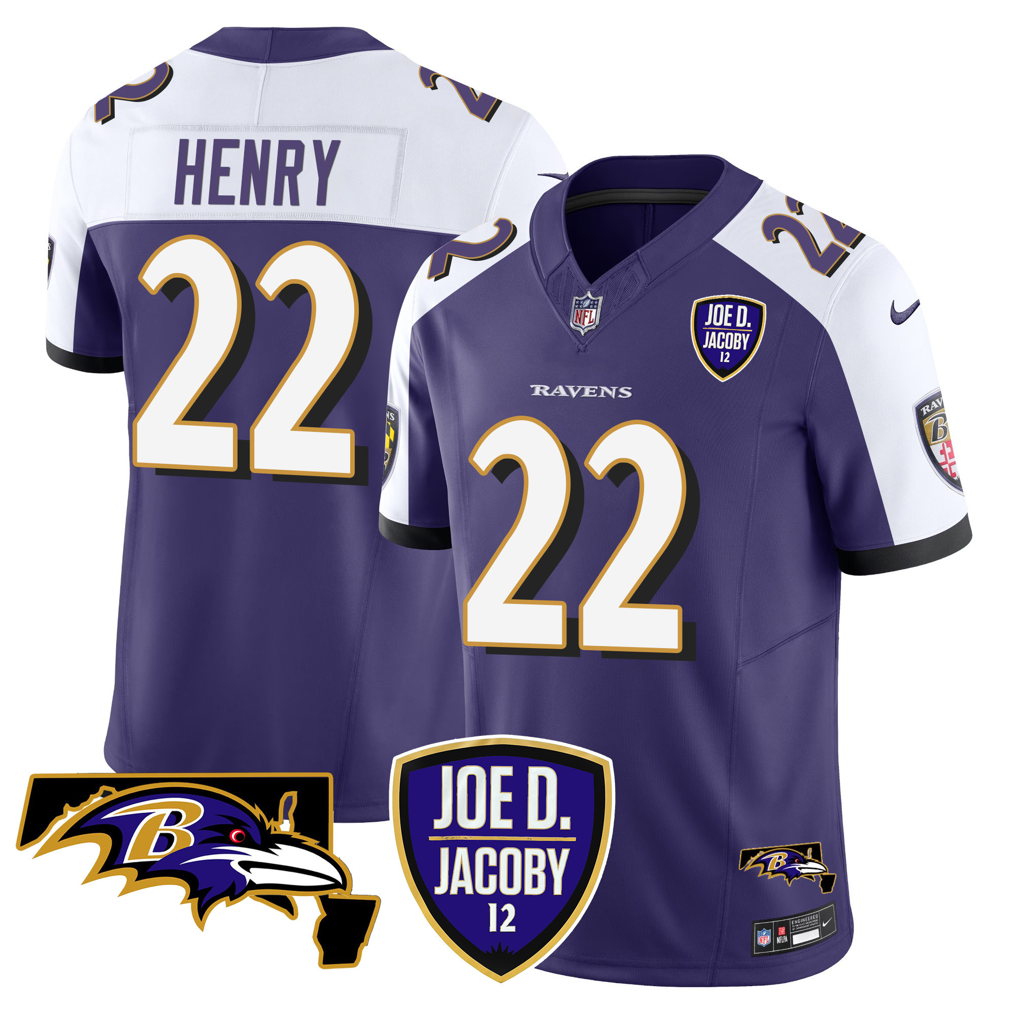 Men's Derrick Henry Baltimore Ravens Joe D & Jacoby Patch Vapor Limited Purple Alternate Jersey - All Stitched