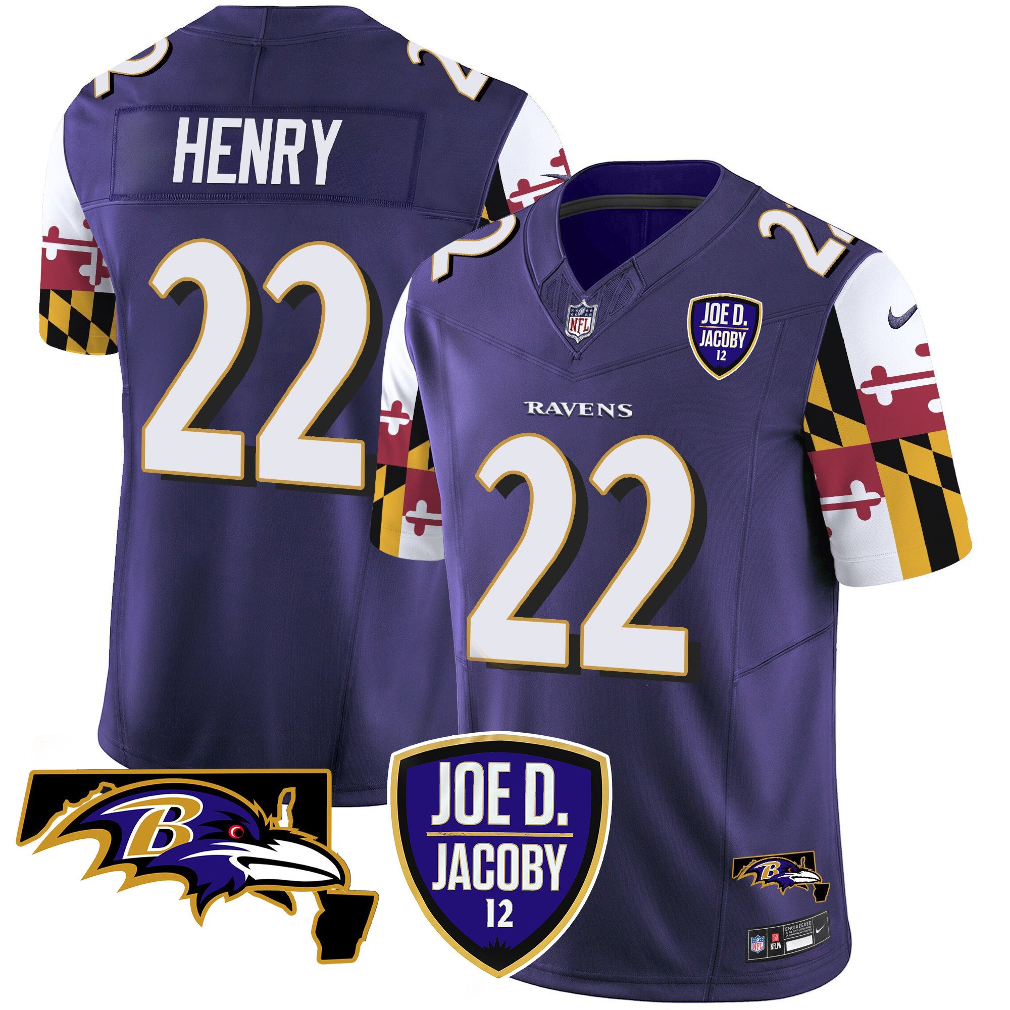 Men's Derrick Henry Baltimore Ravens Joe D & Jacoby Patch Vapor Limited Purple Jersey V2 - All Stitched