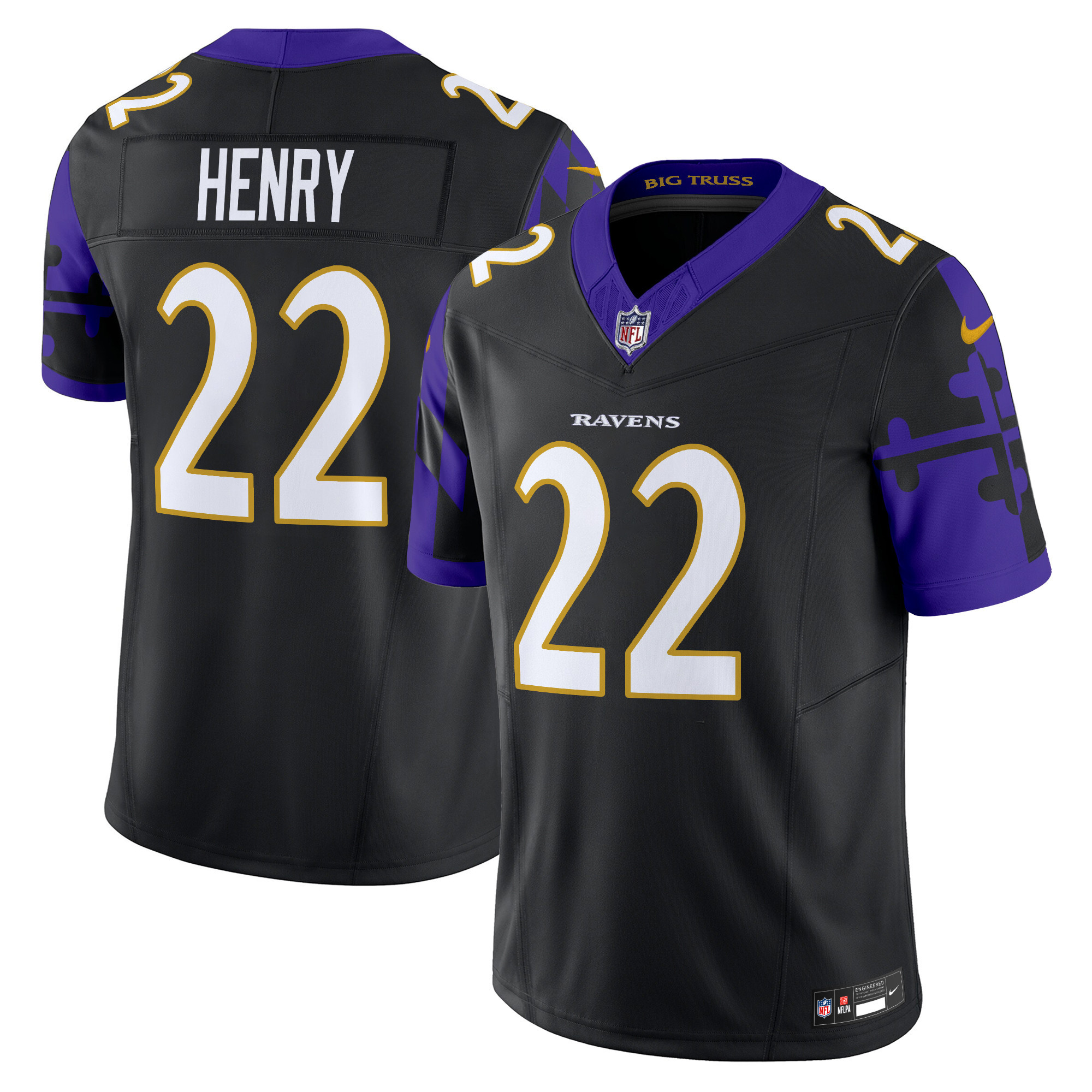 Men's Derrick Henry Baltimore Ravens Maryland Flag Vapor Limited Black Jersey - All Stitched