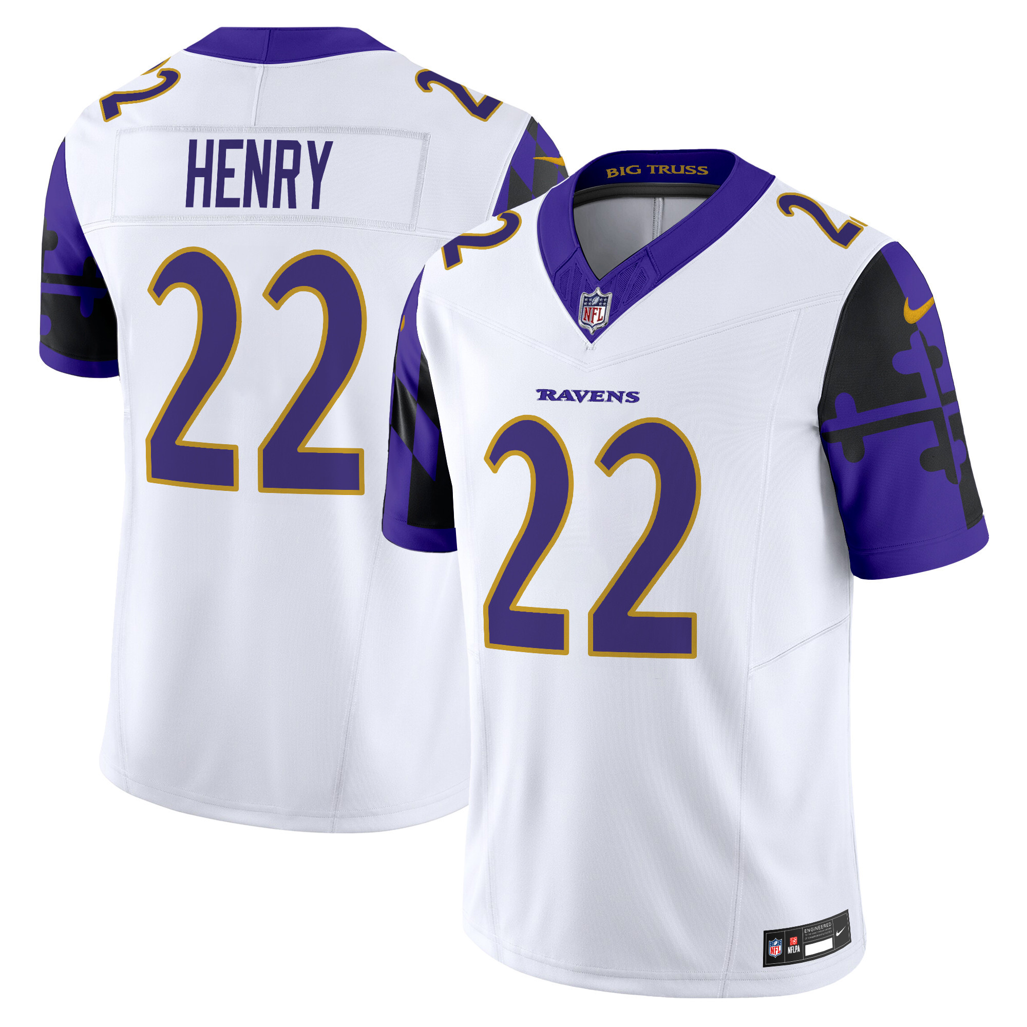 Men's Derrick Henry Baltimore Ravens Maryland Flag Vapor Limited White Jersey - All Stitched