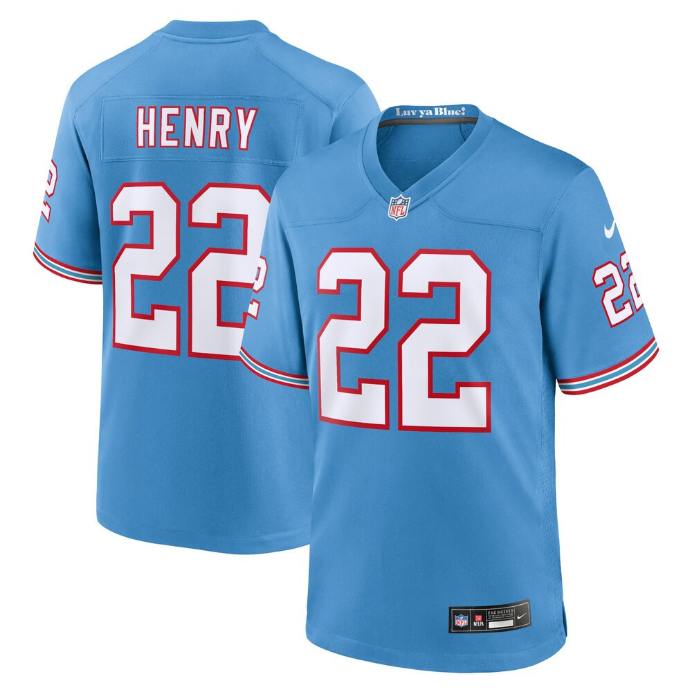 Men's Derrick Henry Tennessee Titans Oilers Throwback Light Blue Game Jersey â€“ All Stitched