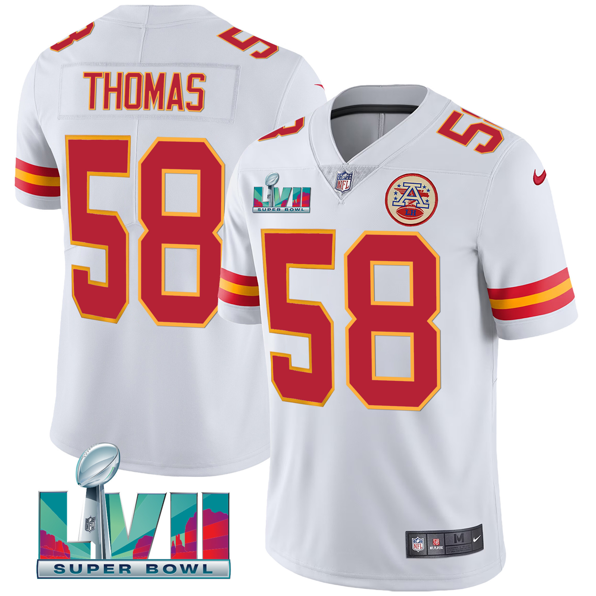 Men's Derrick Thomas Kansas City Chiefs Super Bowl LVII Red Gold Vapor White Jersey V2 - All Stitched