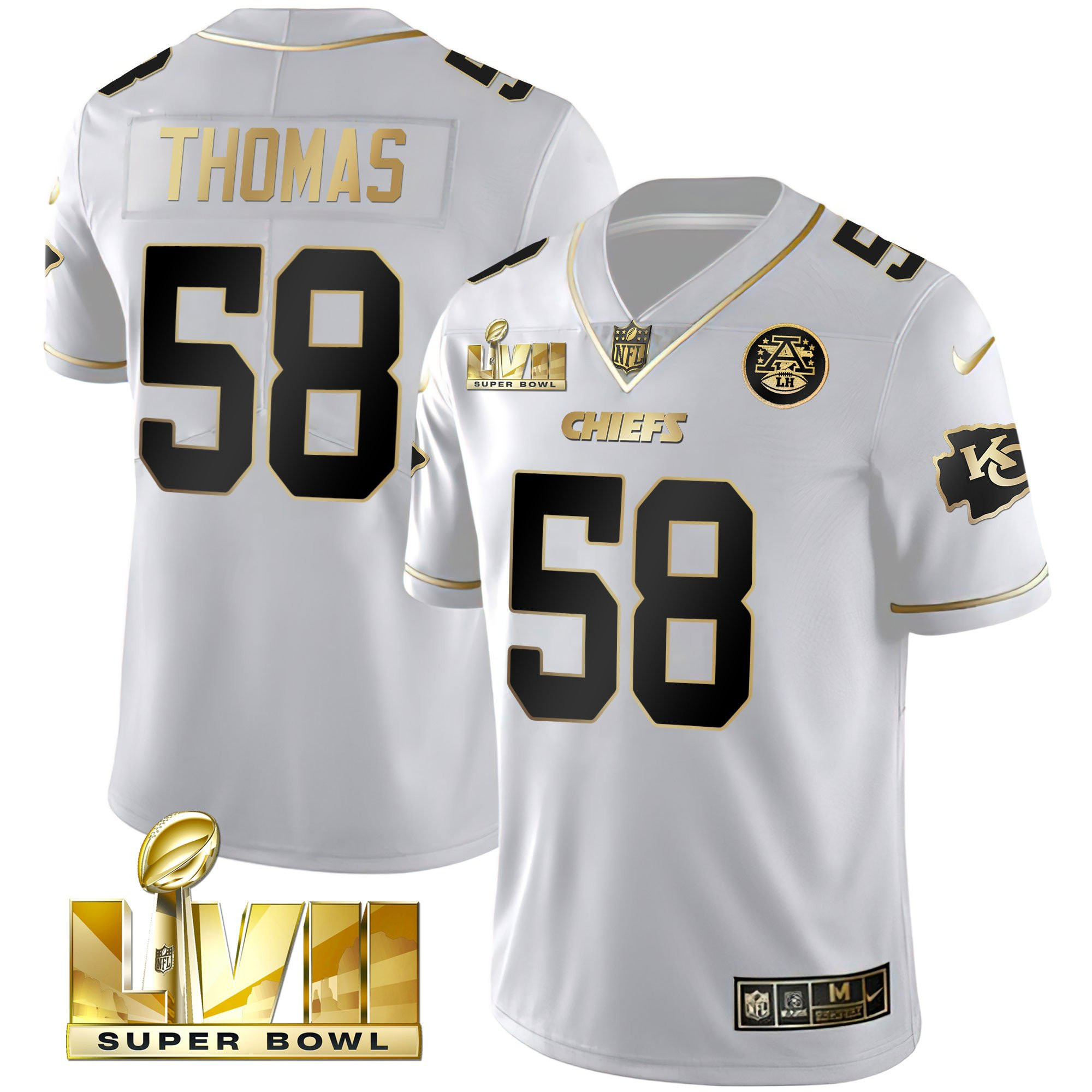 Men's Derrick Thomas Kansas City Chiefs Super Bowl Vapor Gold White Gold Jersey V2- All Stitched