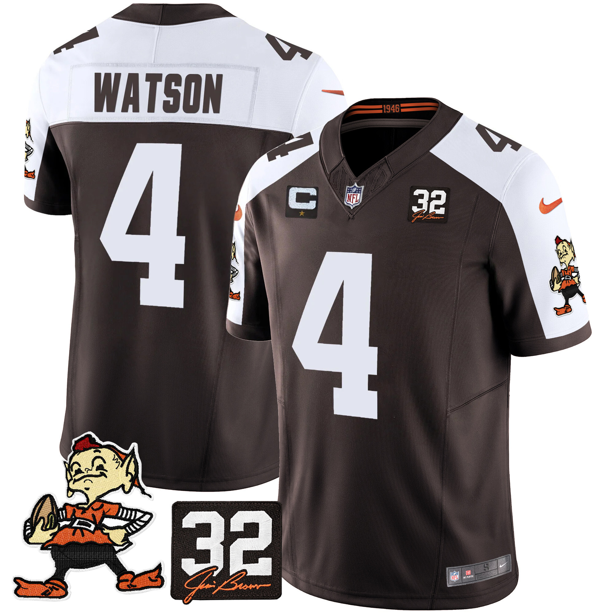 Men's Deshaun Watson Cleveland Browns #32 Jim Brown Memorial Patch Vapor Limited Alternate Jersey V2 - All Stitched