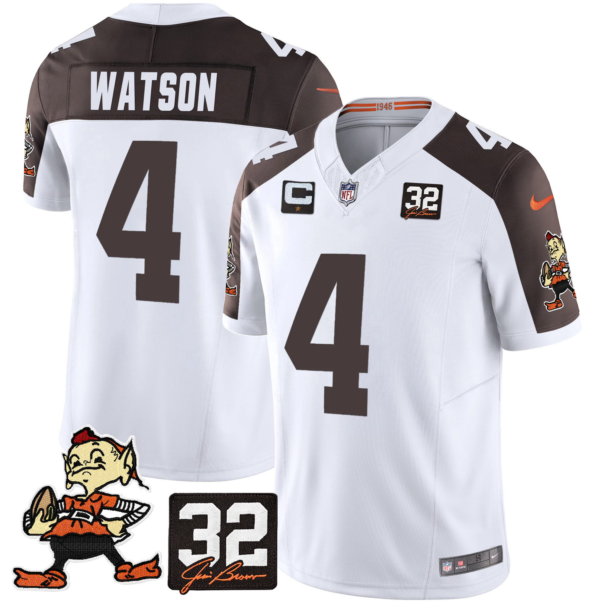 Men's Deshaun Watson Cleveland Browns #32 Jim Brown Memorial Patch Vapor Limited Inverted Jersey V2 - All Stitched