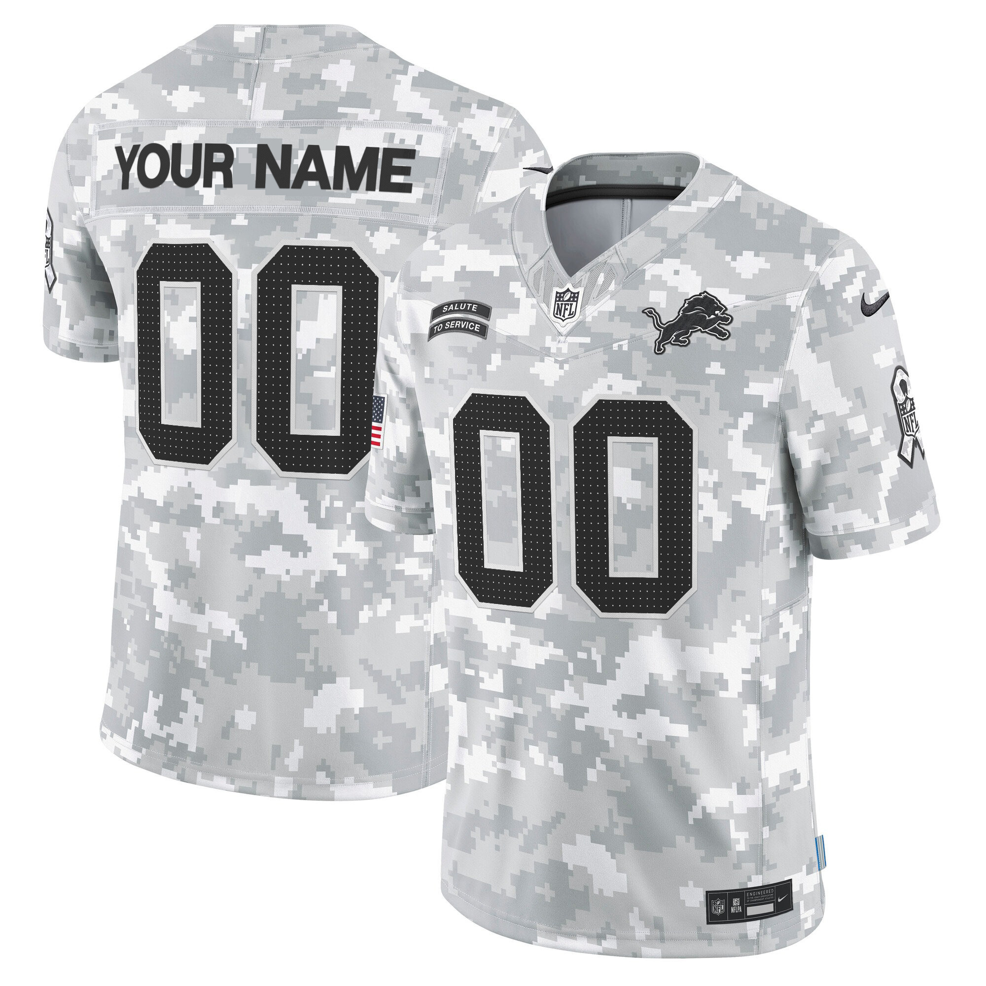 Men's Detroit Lions 2024 Salute to Service Vapor Limited Custom Custom Jersey - Arctic Camo - All Stitched