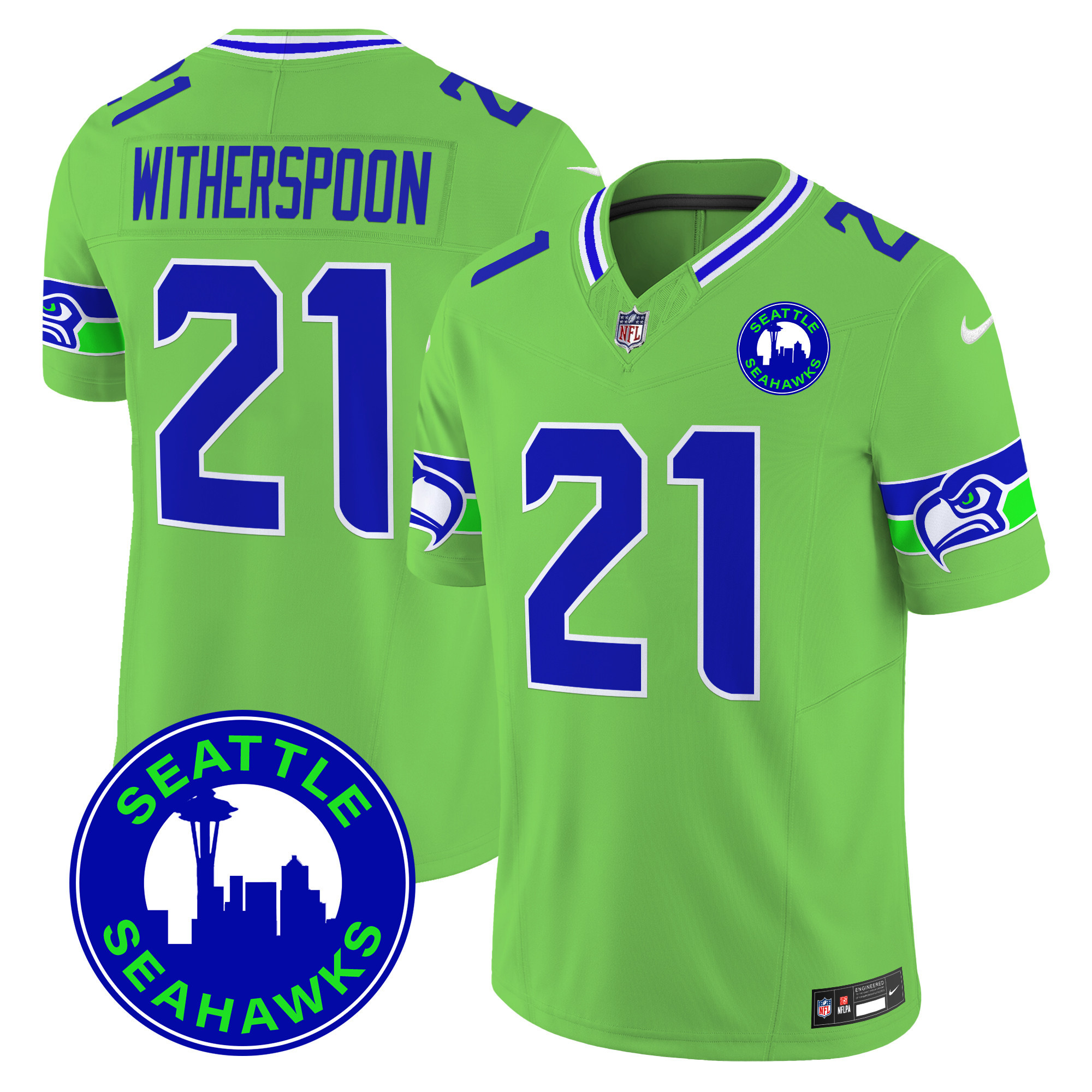 Men's Devon Witherspoon Seattle Seahawks 2024 Seattle City Patch Vapor Limited Green Jersey - All Stitched