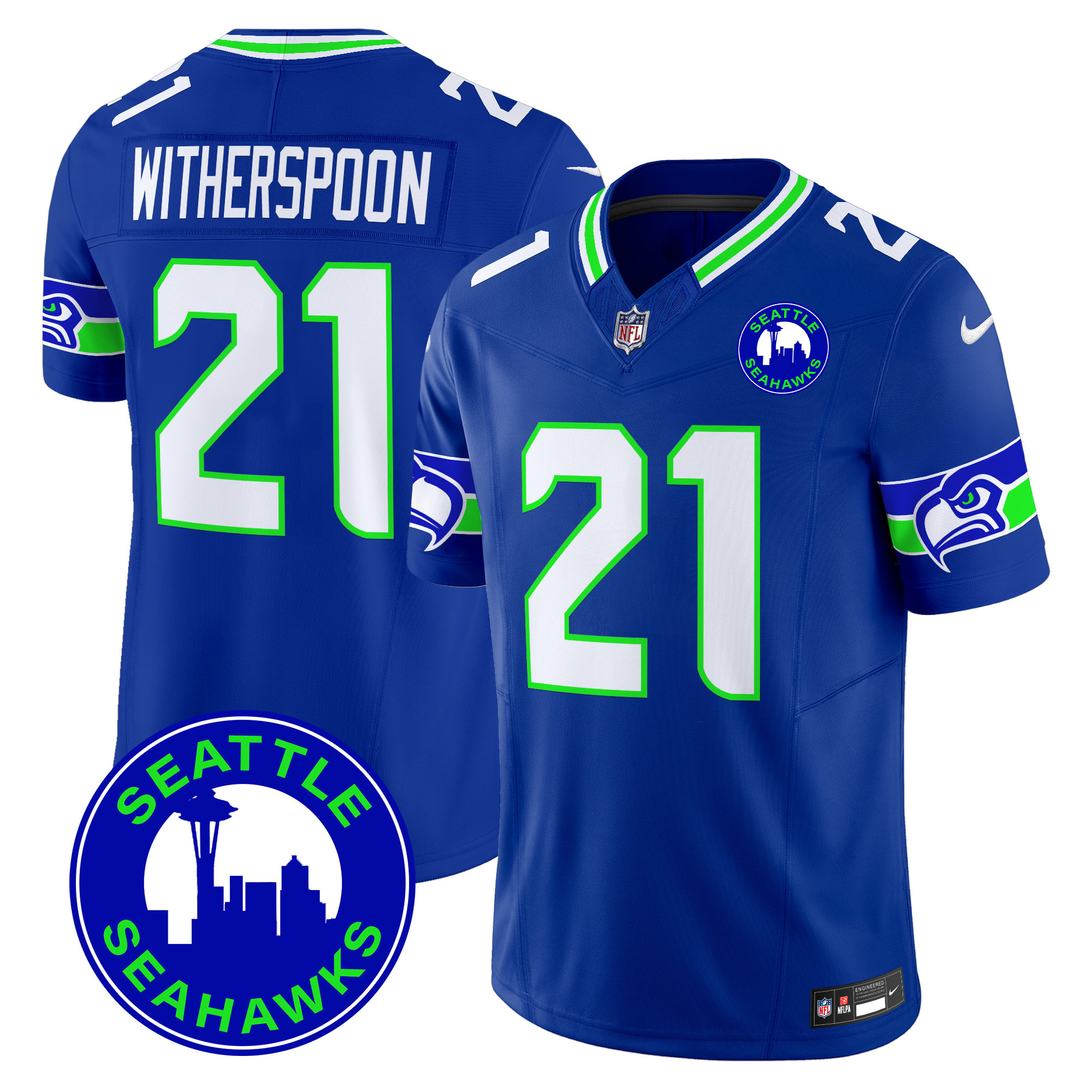 Men's Devon Witherspoon Seattle Seahawks 2024 Seattle City Patch Vapor Limited Royal Jersey - All Stitched