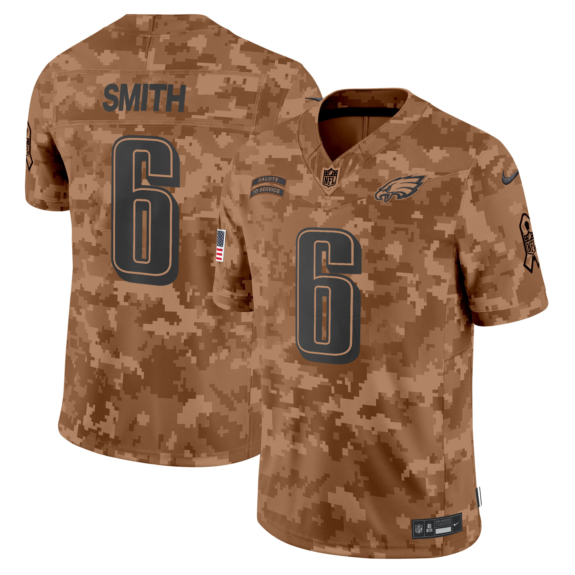 Men's DeVonta Smith Philadelphia Eagles 2024 Salute to Service Vapor Limited Brown Camo Jersey - All Stitched
