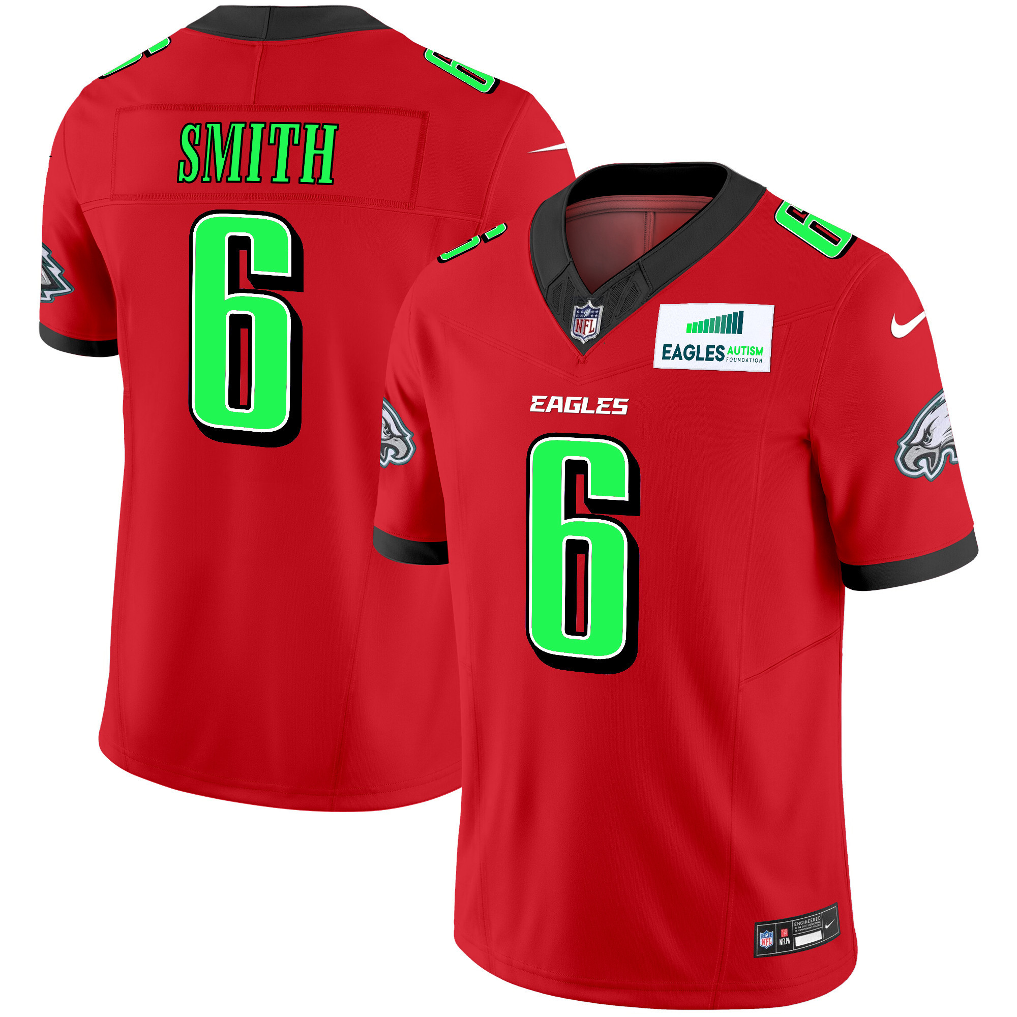 Men's DeVonta Smith Philadelphia Eagles Autism Foundation Patch Vapor Limited Red Jersey - All Stitched