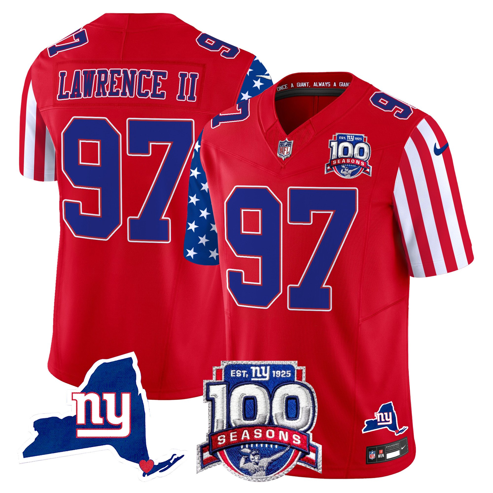 Men's Dexter Lawrence II New York Giants American Style Vapor Limited Red Jersey - All Stitched
