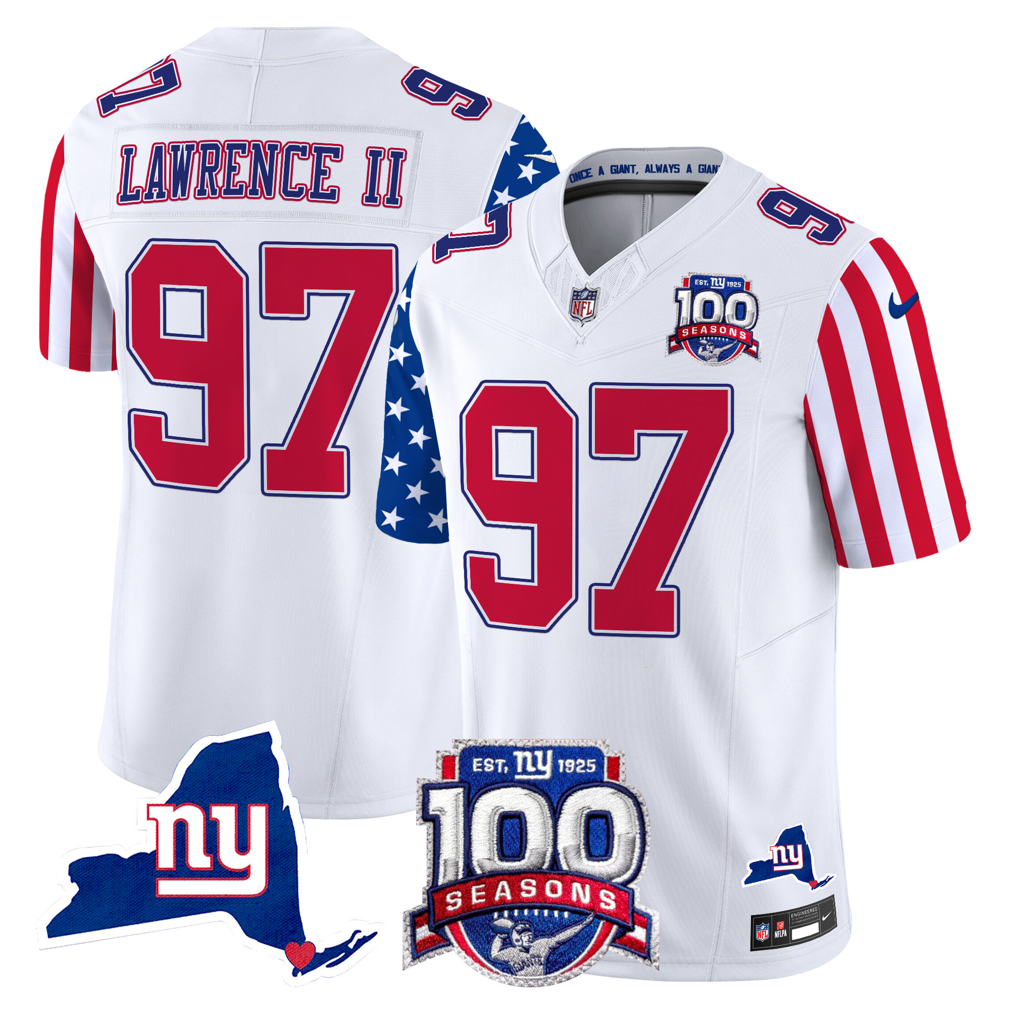 Men's Dexter Lawrence II New York Giants American Style Vapor Limited White Jersey - All Stitched