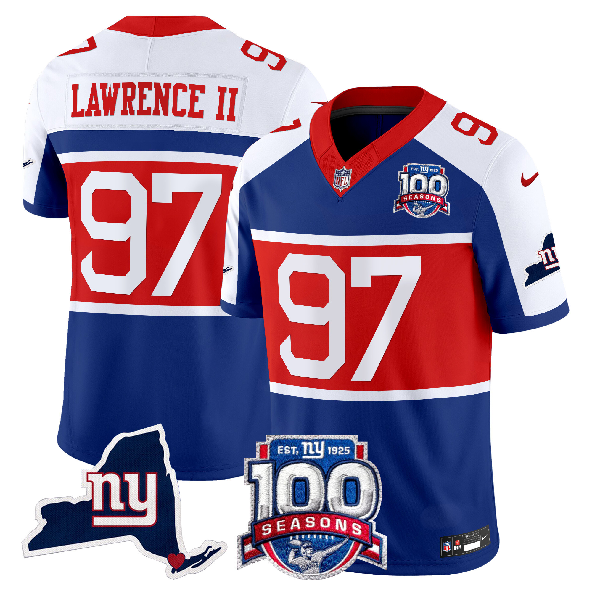 Men's Dexter Lawrence II New York Giants 'Century Red' 100th Commemorative Vapor Royal Alternate Jersey V2 - All Stitched