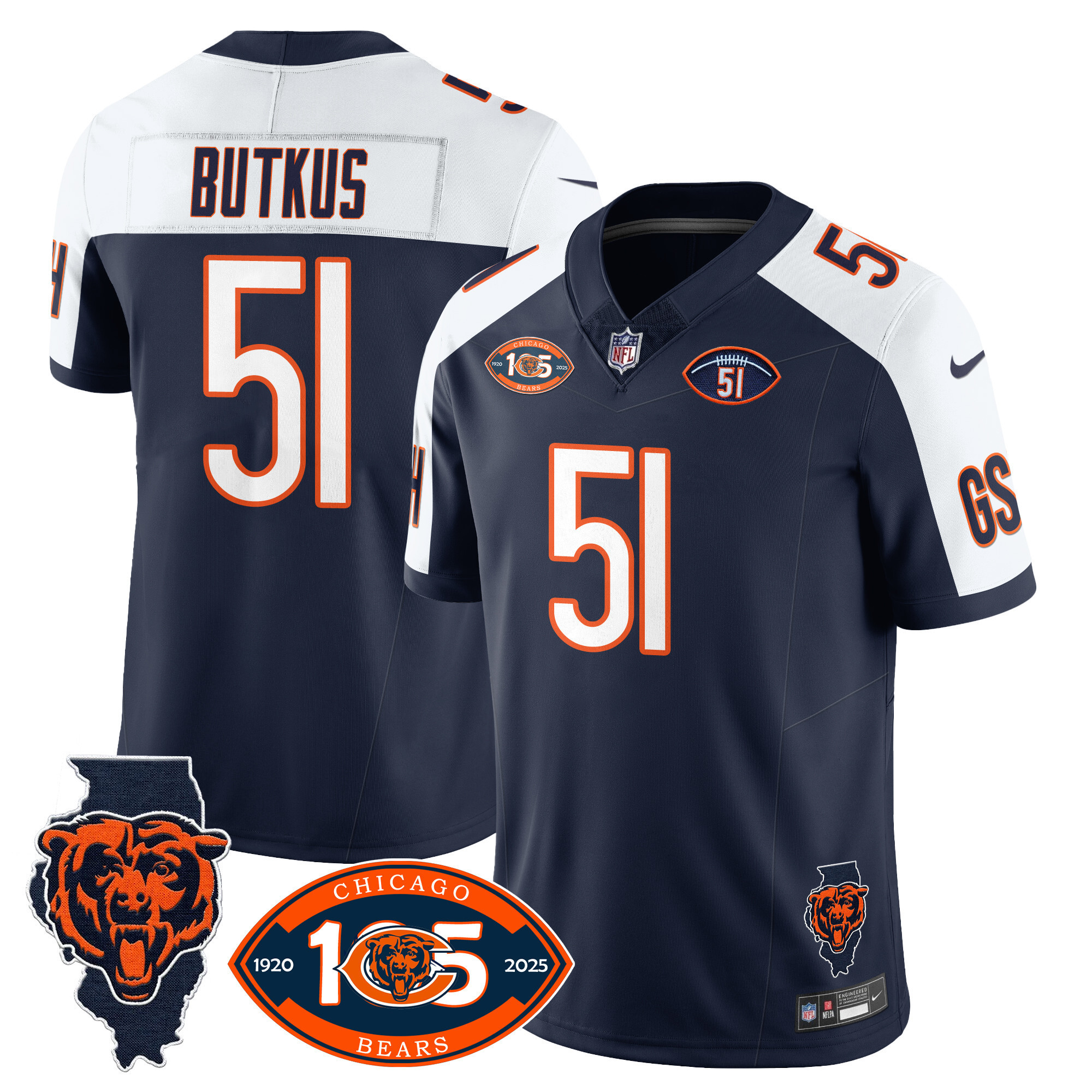 Men's Dick Butkus Chicago Bears 1920-2025 The Chicago Bears Vapor Limited Navy Alternate Jersey - All Stitched