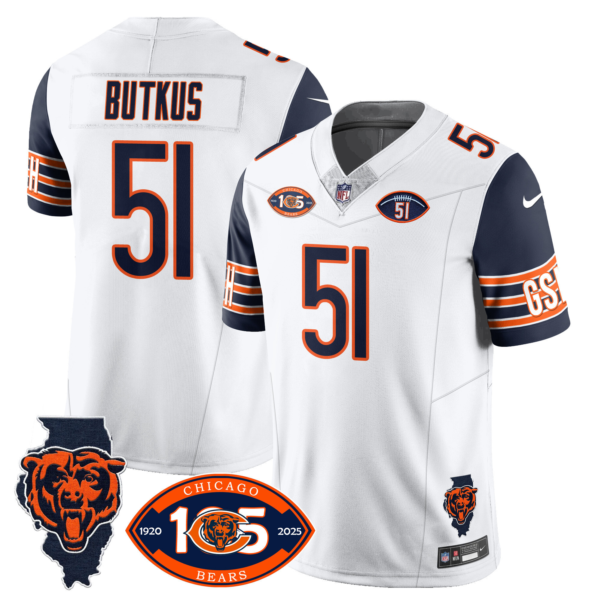 Men's Dick Butkus Chicago Bears 1920-2025 The Chicago Bears Vapor Limited Navy Sleeves Jersey - All Stitched
