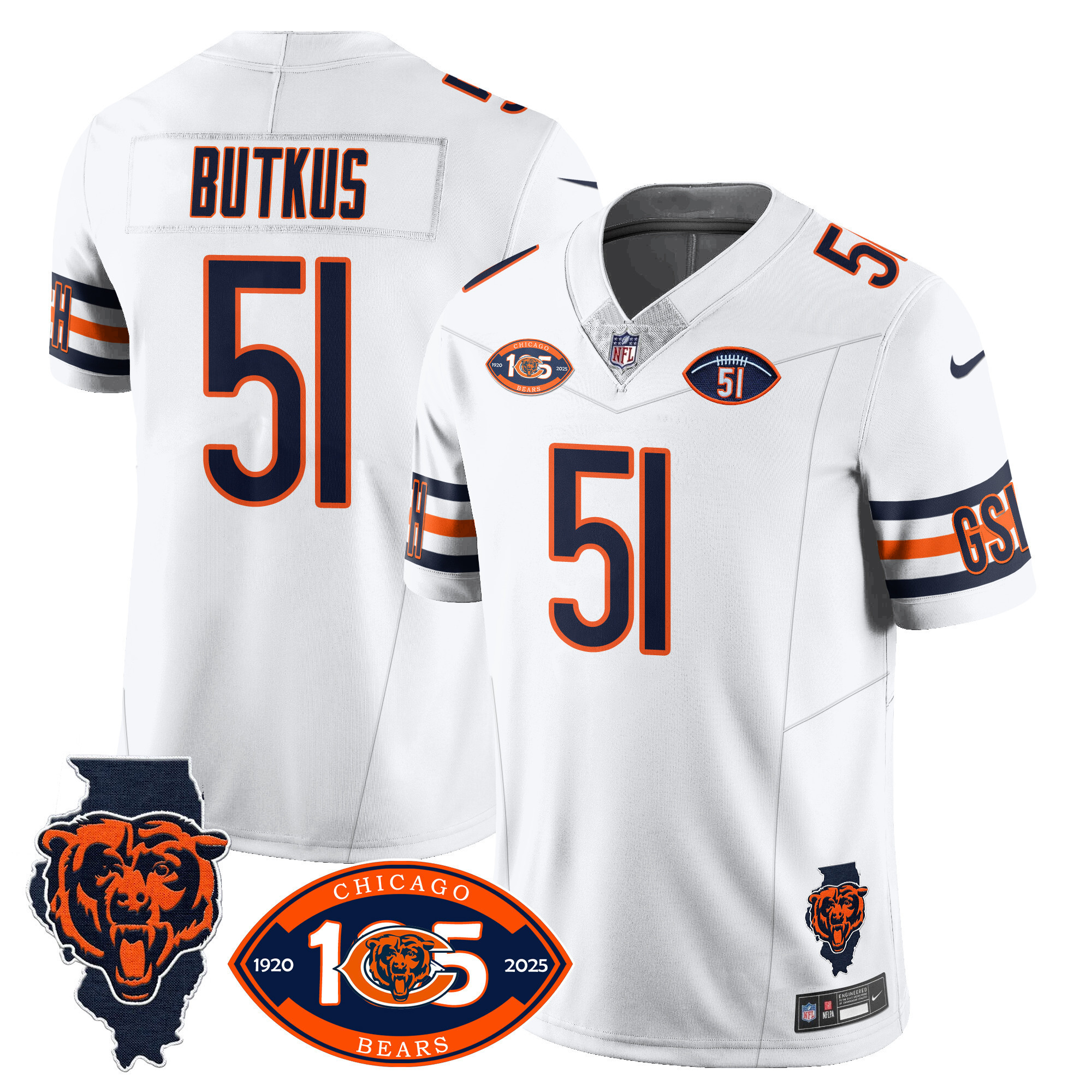 Men's Dick Butkus Chicago Bears 1920-2025 The Chicago Bears Vapor Limited White Jersey - All Stitched