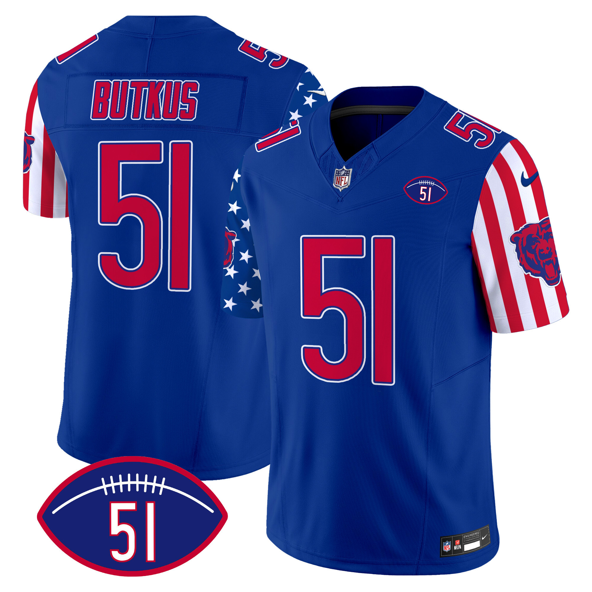 Men's Dick Butkus Chicago Bears American Style Vapor Limited Royal Jersey - All Stitched