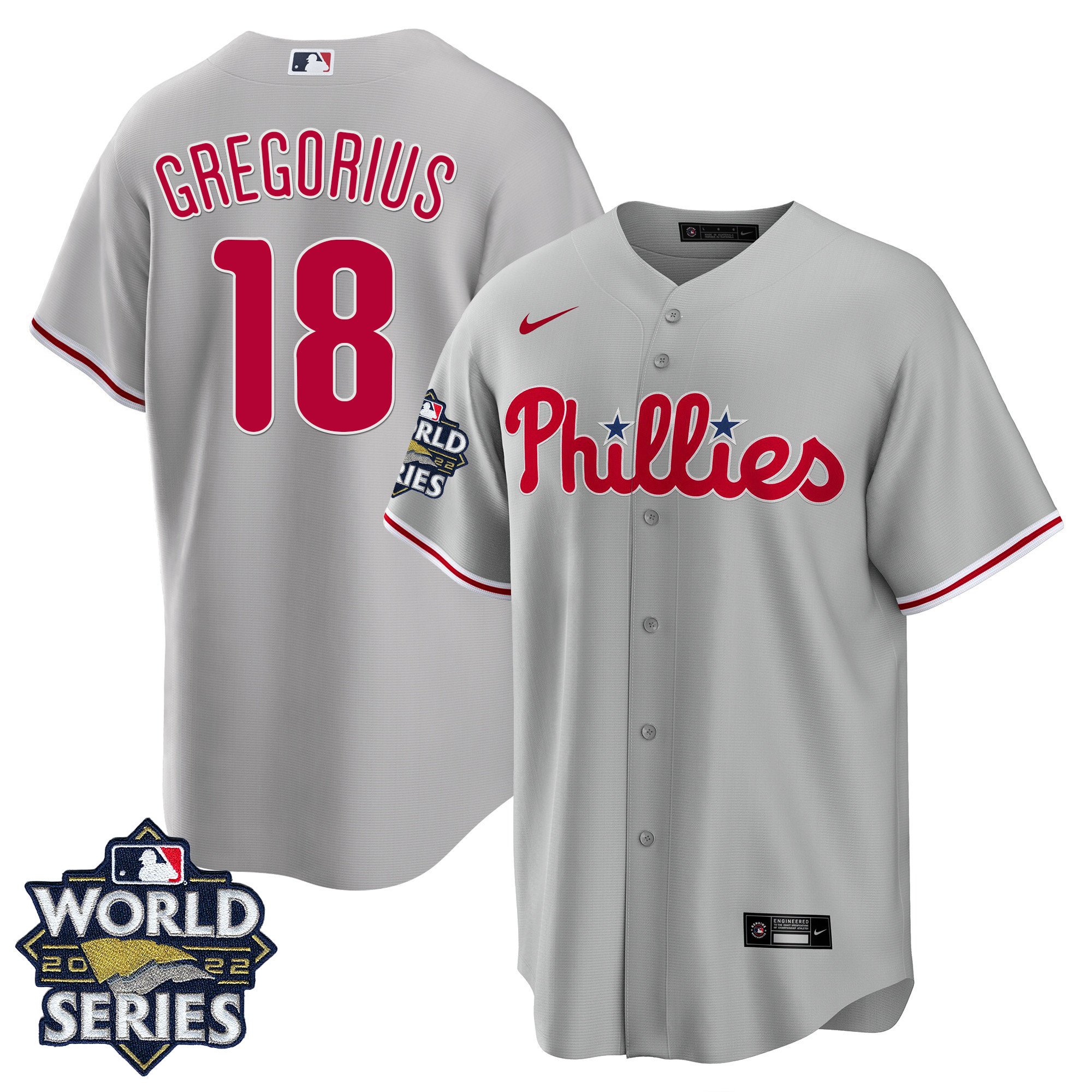 Men's Didi Gregorius Philadelphia Phillies Gray Road 2022 World Series Cool Base Jersey - All Stitched