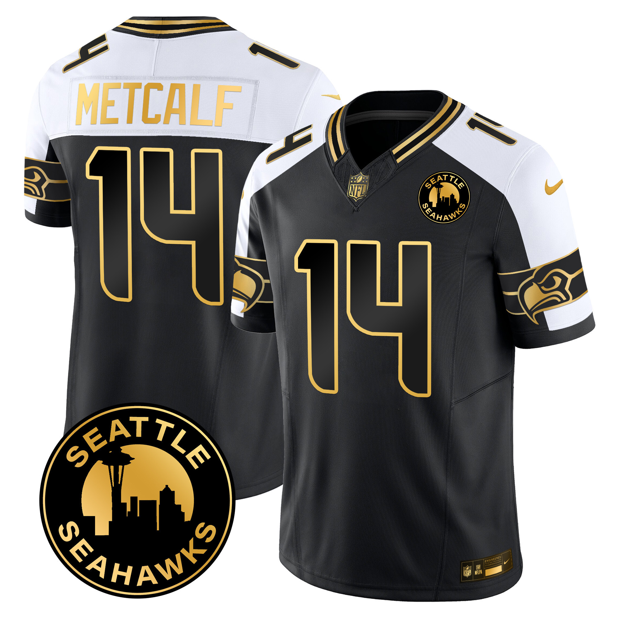 Men's Dk Metcalf Seattle Seahawks 2024 Seattle City Patch Gold Vapor Limited Alternate Jersey - All Stitched