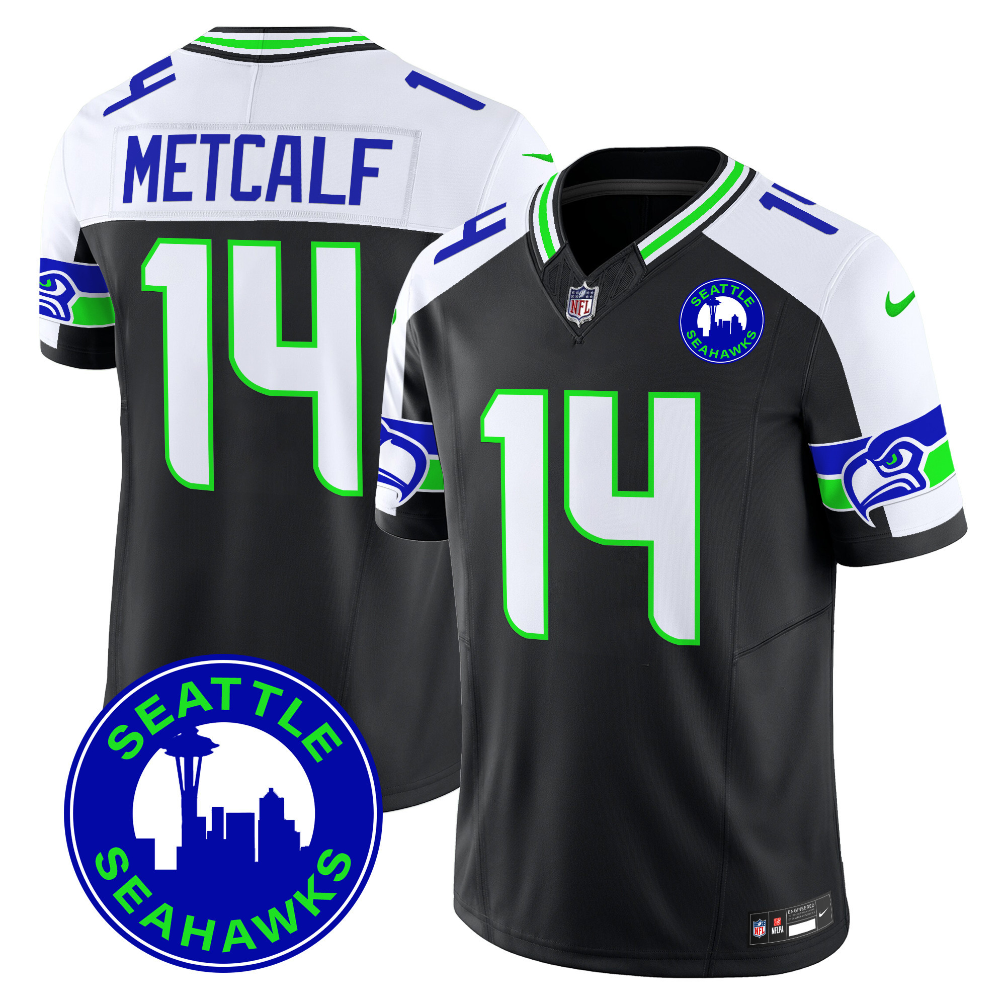 Men's DK Metcalf Seattle Seahawks 2024 Seattle City Patch Vapor Limited Black Alternate Jersey - All Stitched